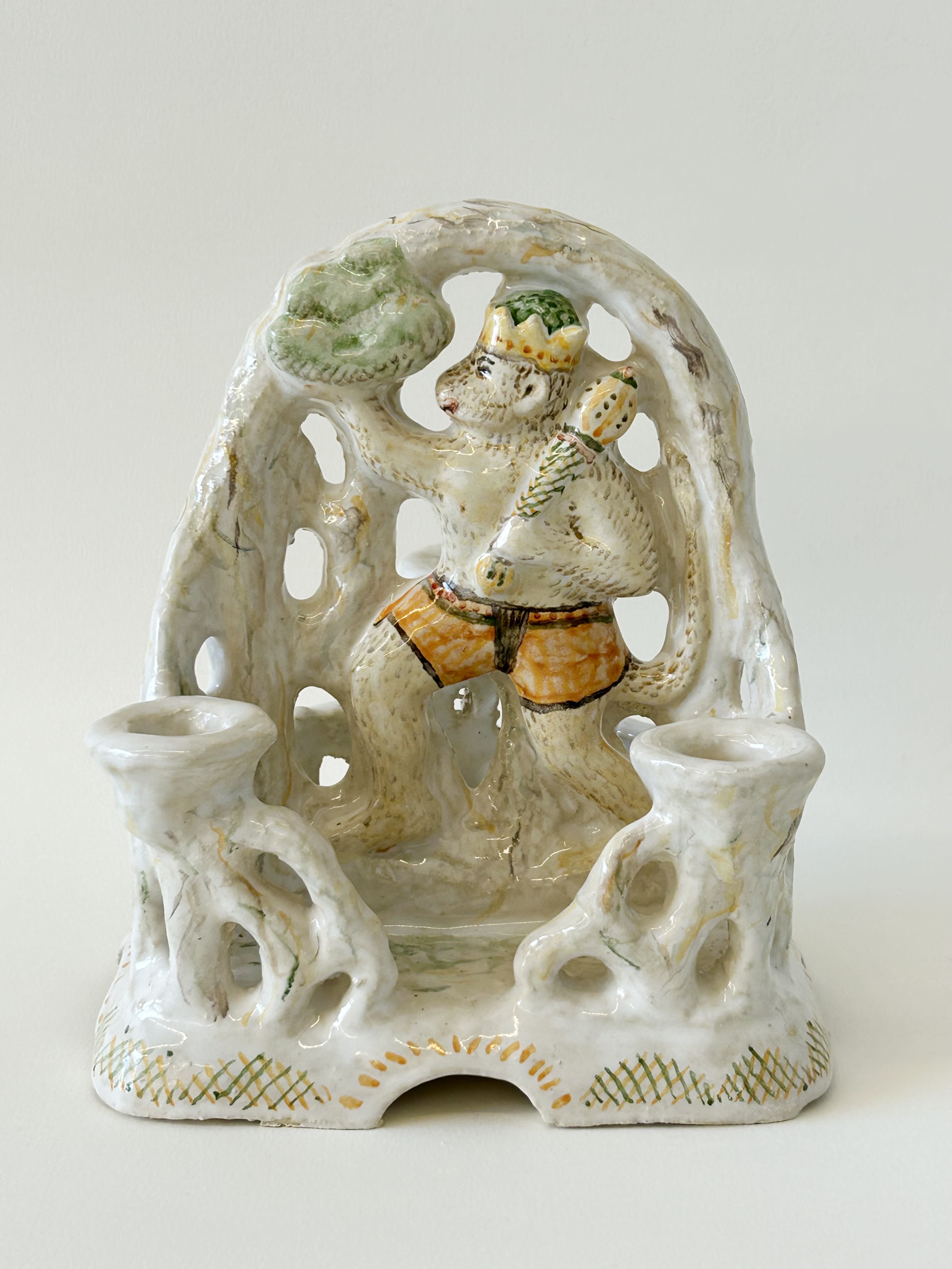 Hanuman candle holder (view 1), glazed stoneware, available