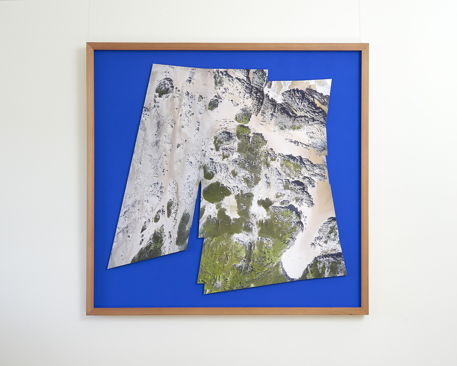 Title #01b, 2022l, drone mapped imagery, archival digital print laser cut on Perspex, aryclic paint, King Billy Pine, Mutton Bird oil