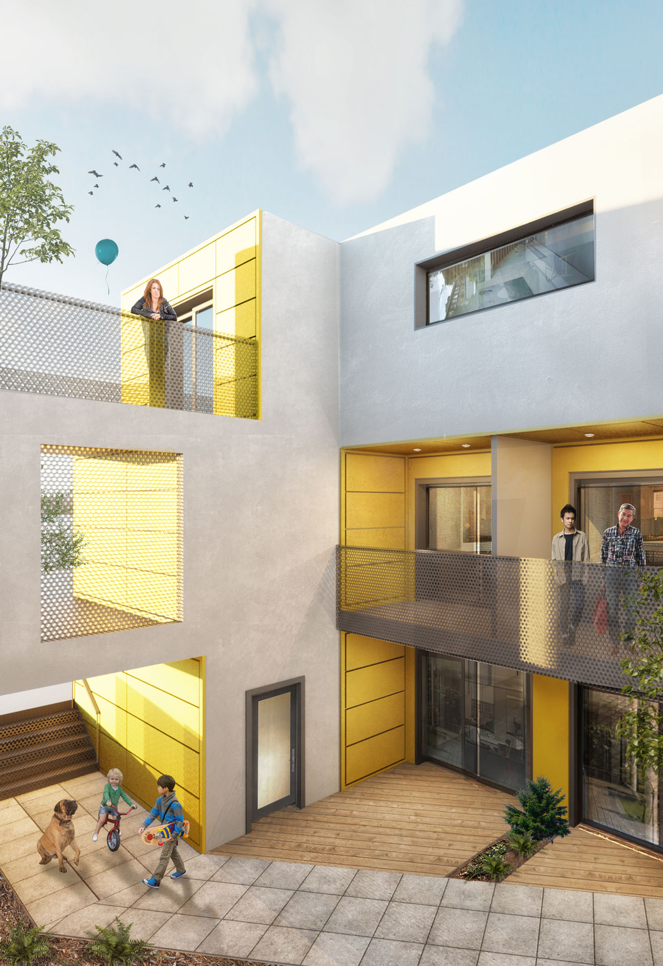 3D view of the courtyard of the Extra Special housing design