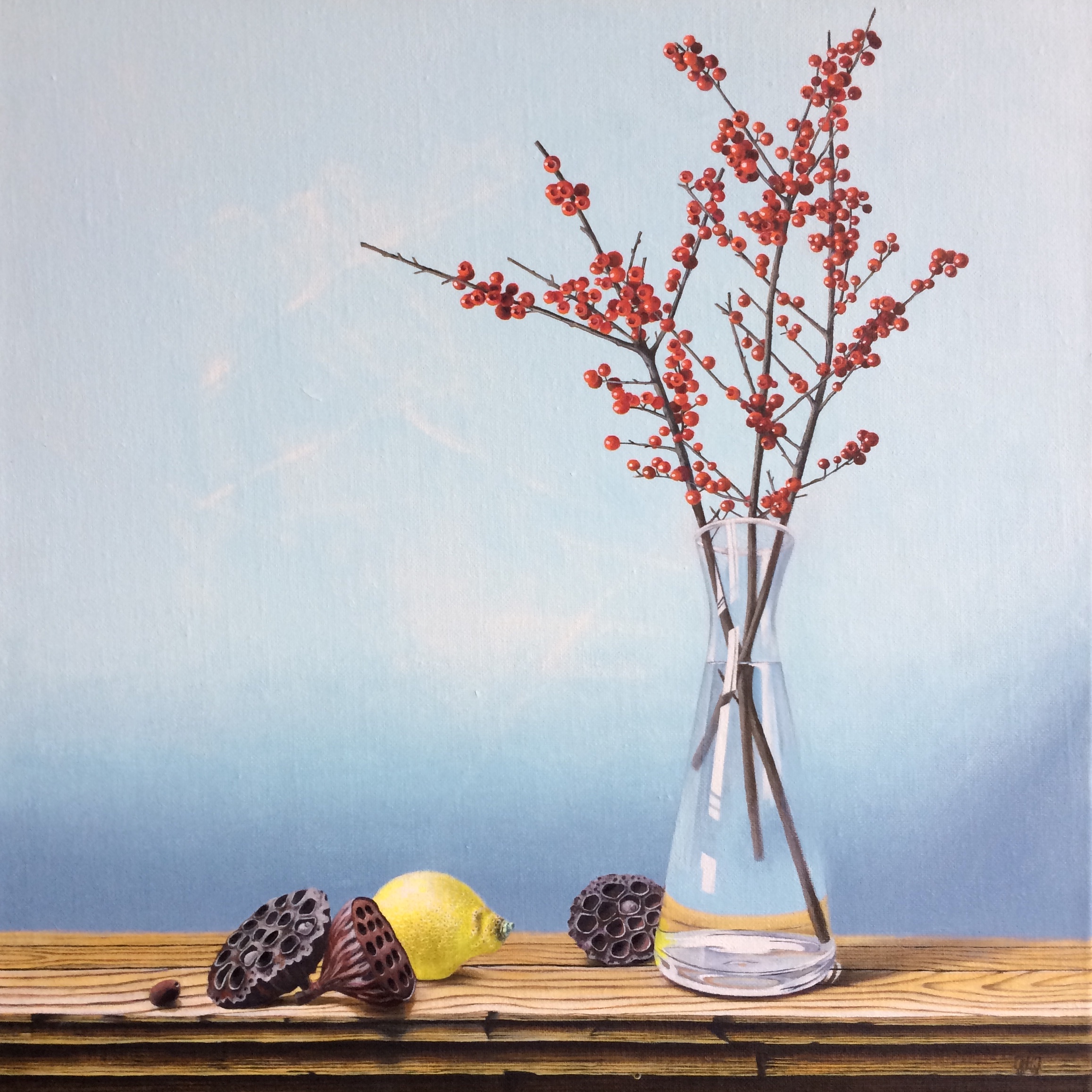 113–Lotus, Zitronen und «Red sprite»50×50 cmÖl auf Leinwand2017︎ Bild kaufen