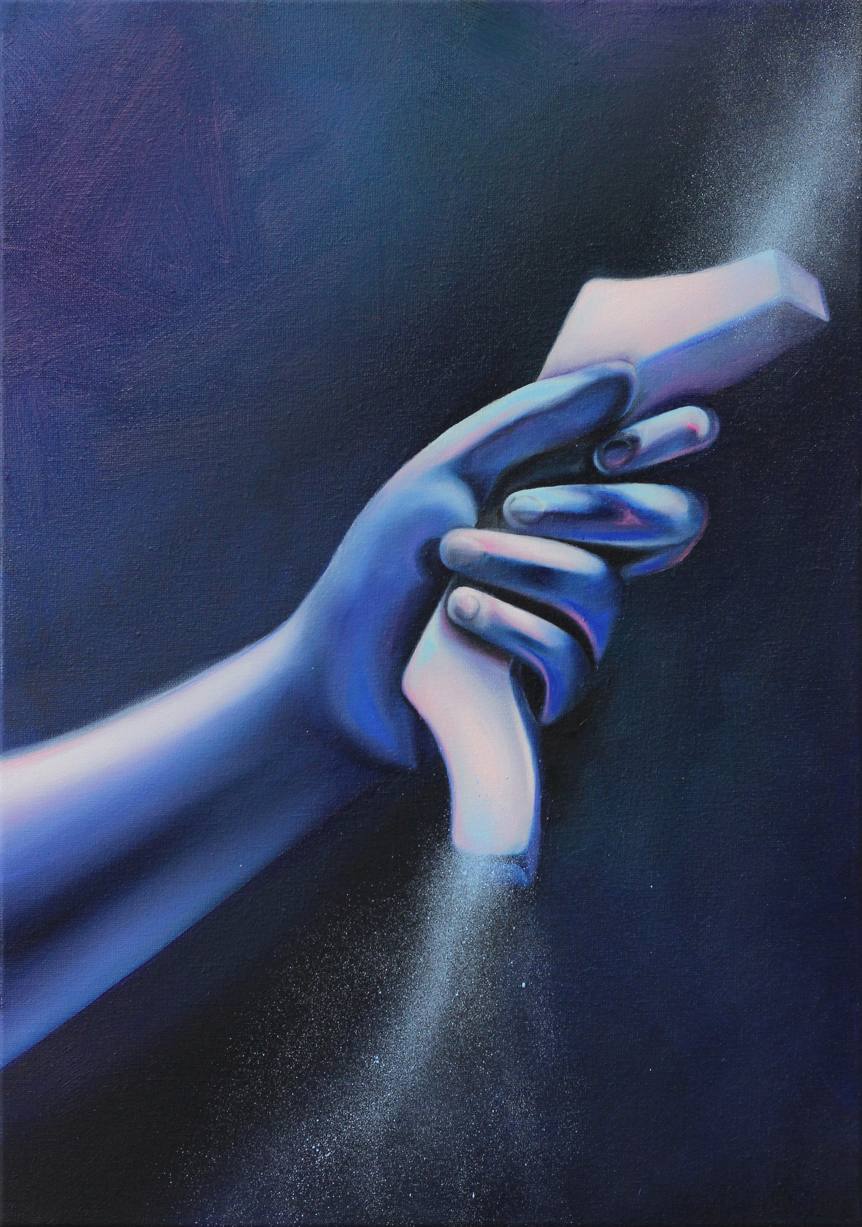 Força, 2024. Óleo e spray sobre tela, 30 x 40 cm.