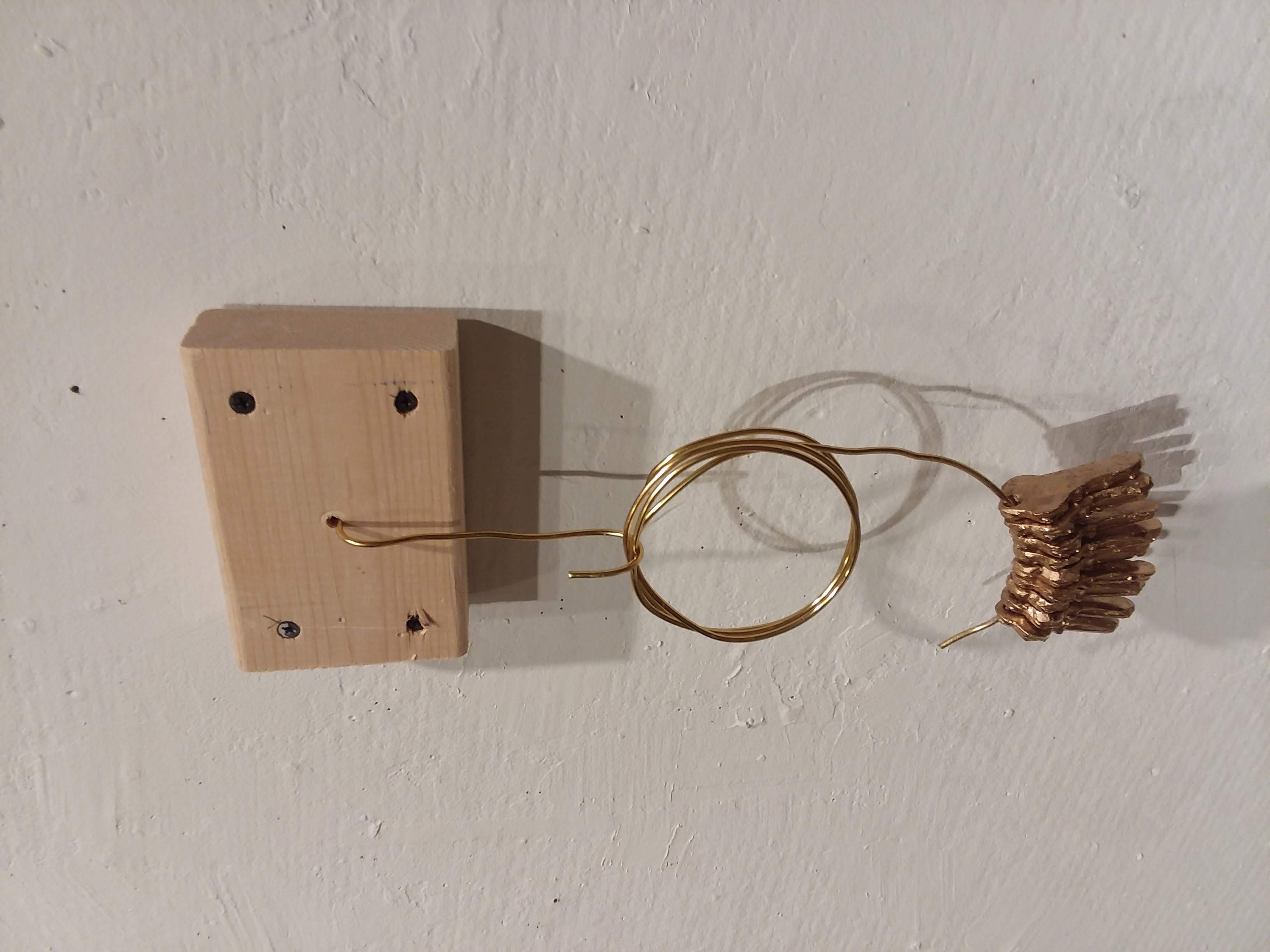 Keys, Mixed Media Sculpture, Gold Painted Plaster, Wood, Gold Wi