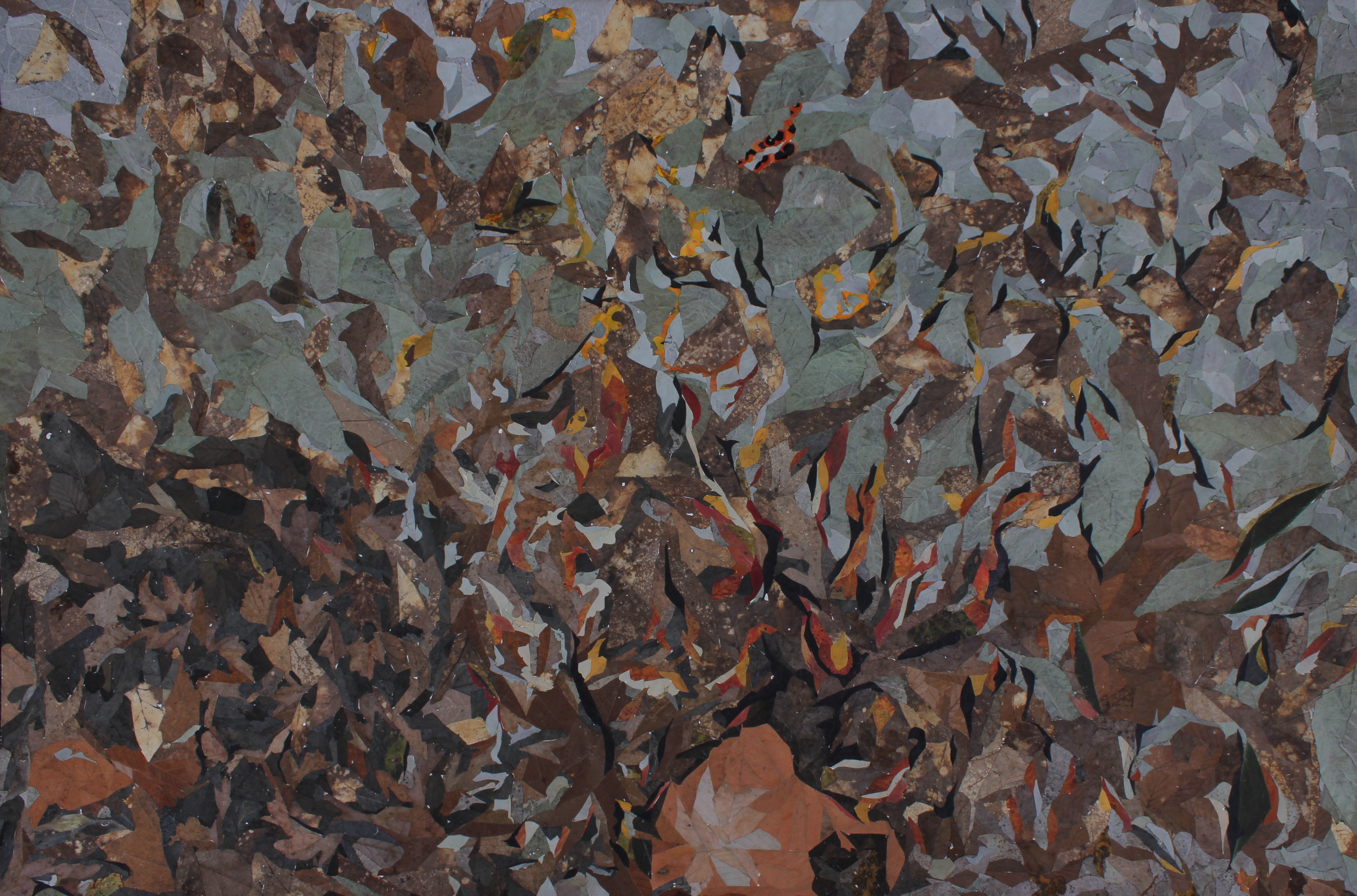 forest inflamed | leaves | plywood frame and art glass | 100x150cm | 2022
