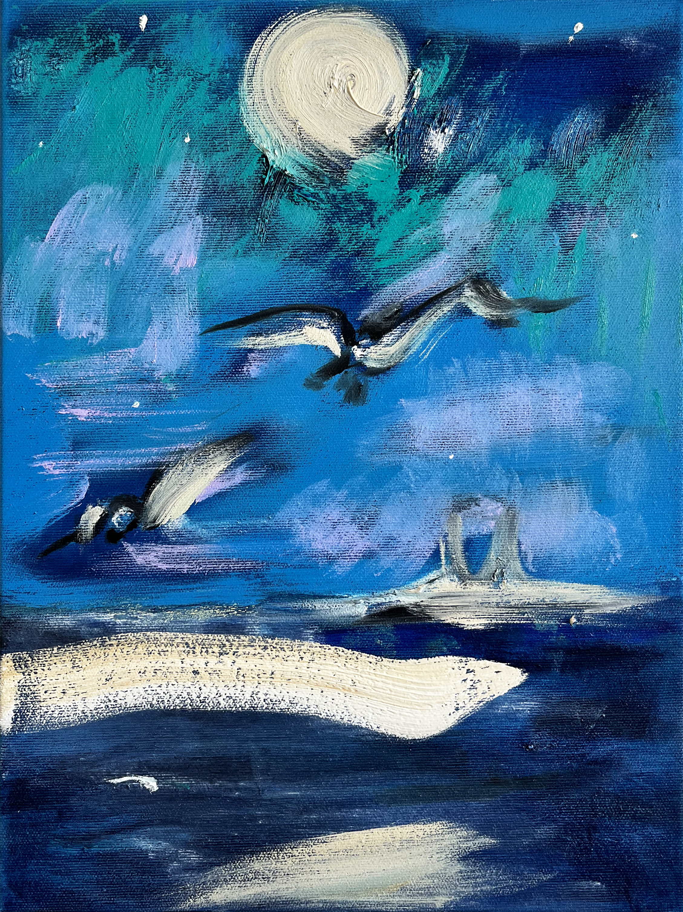 Moonrise Over Sète, 5am, 1, 2023-24Oil on linen15 3/4 x 11 4/5 in.40 x 30 cm