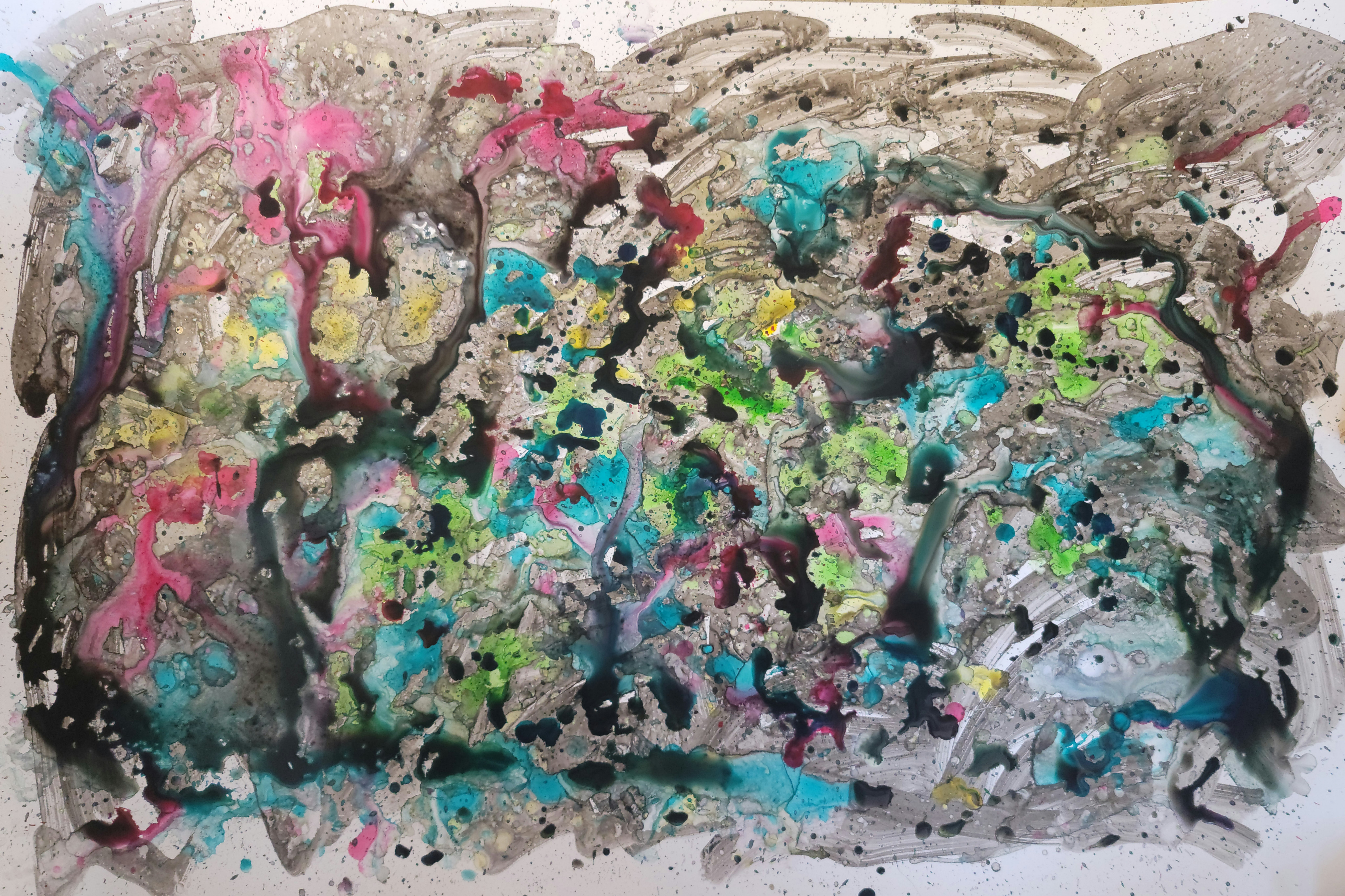 Spiraling Into Tomorrowinks and water on Yupo paper, 40”x26” 2023
