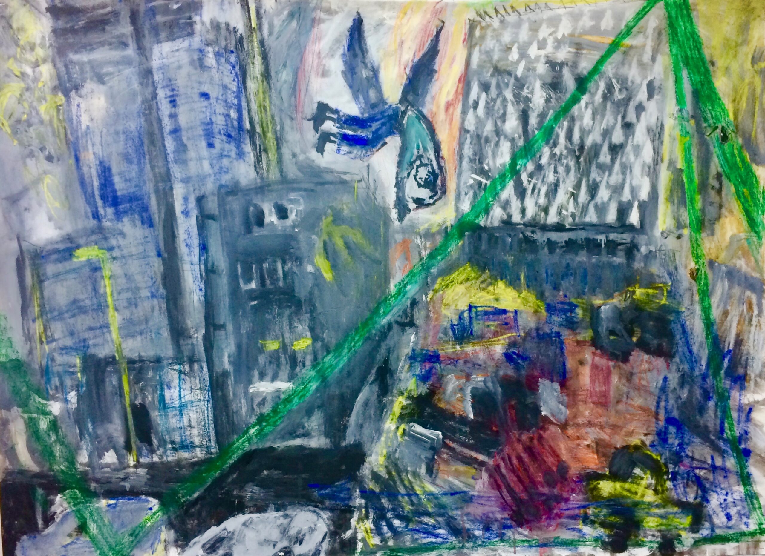 Building the American Embassy at Vauxhall, gouache on paper, 101 x 137 cm