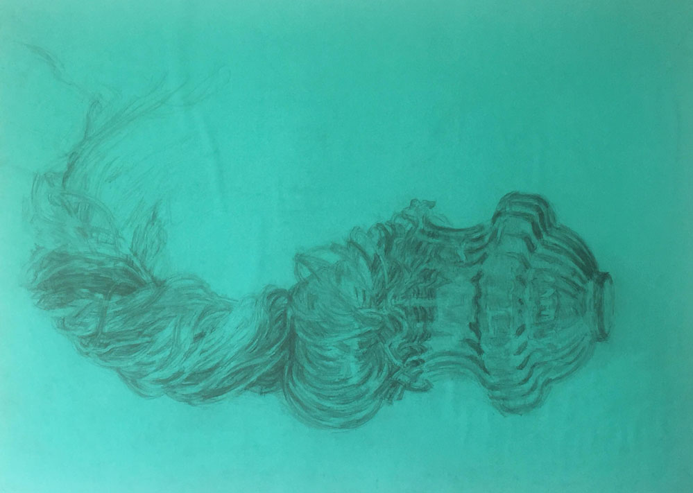 M&eacute;duse, graphite sur calque de couleur, 64 x 45 cm, 2017