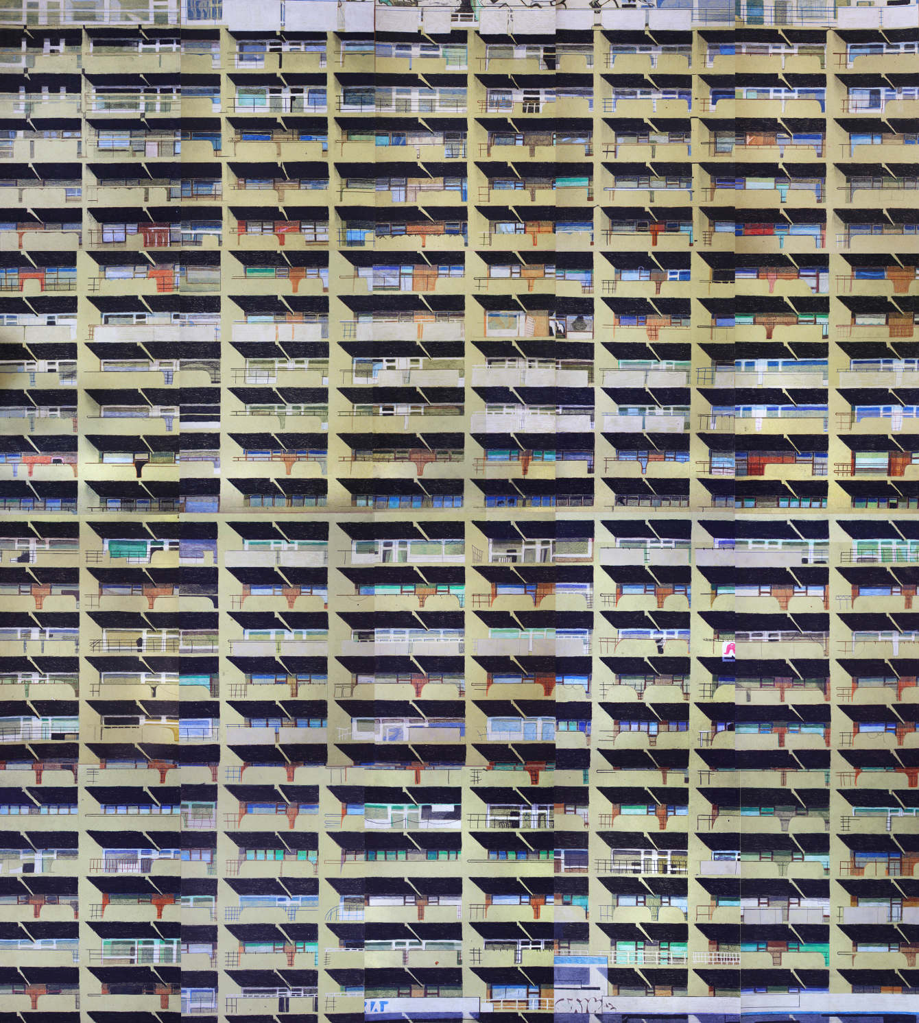 Sammlung 2,  Polychromos and markers on paper, 170 x 150 cm, 2020