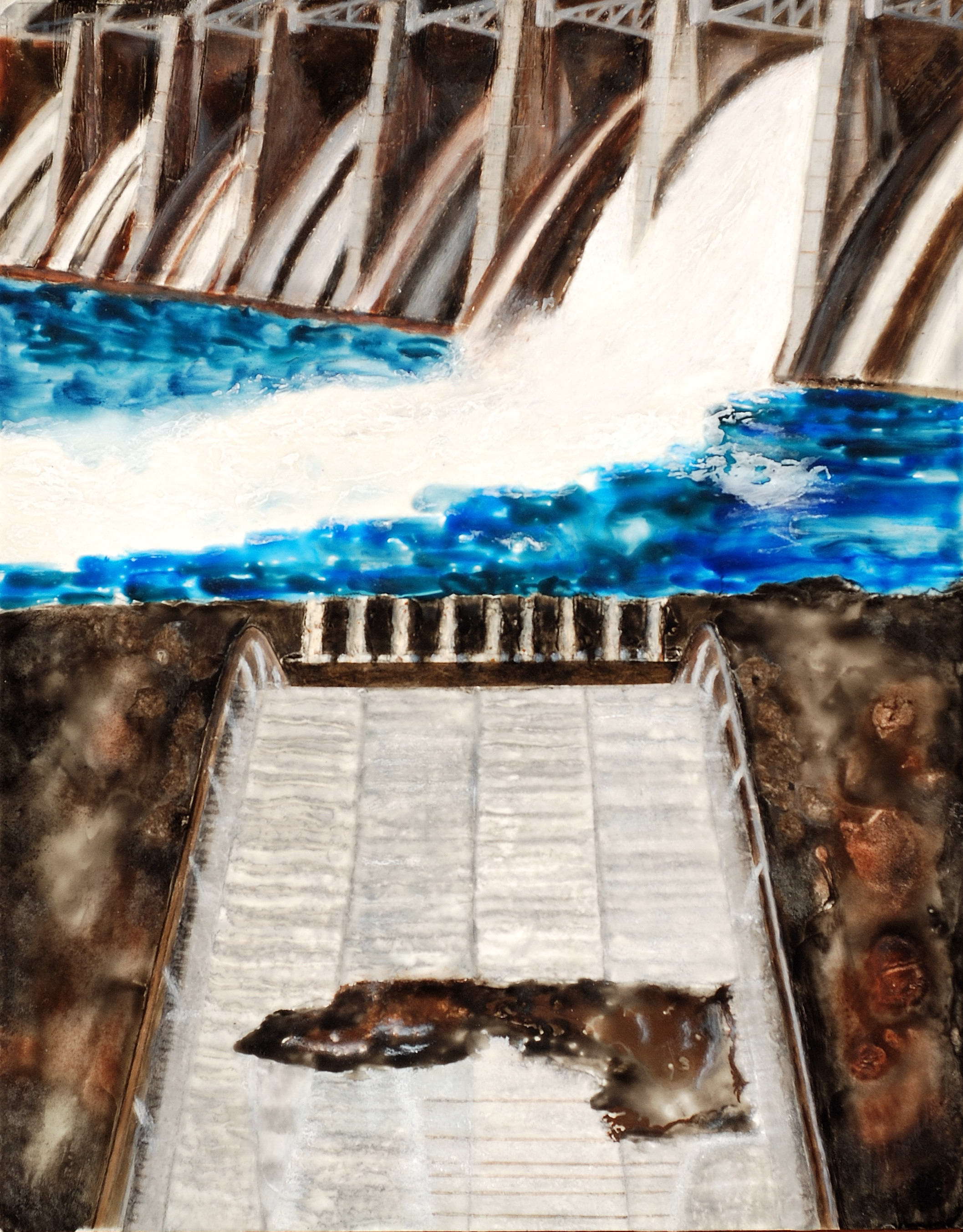 Gash (Oroville Dam), 2018, encaustic and mixed media, 10 x 8 inches 