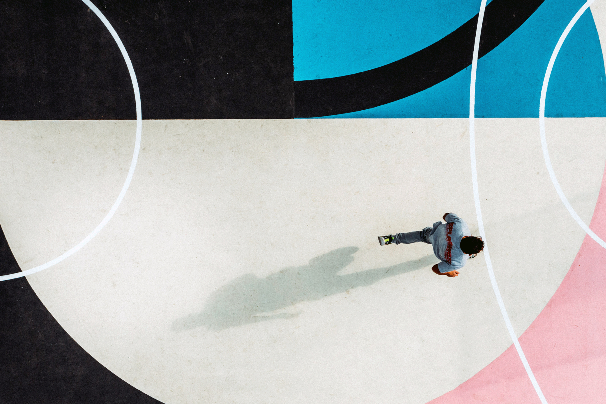 Basketball court design for Splash Project & Tel Aviv Municipality. The "Deconstructed Court" is exploring a new arrangement with different compositions of the geometric shapes from the original layout of the classic basketball court. 2021