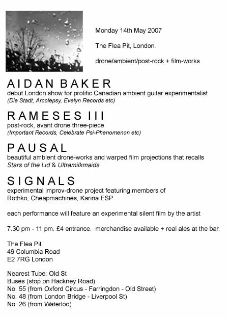 14th May 2007  London – The Flea Pit  Aidan baker, Rameses III, Pausal, Signals.
