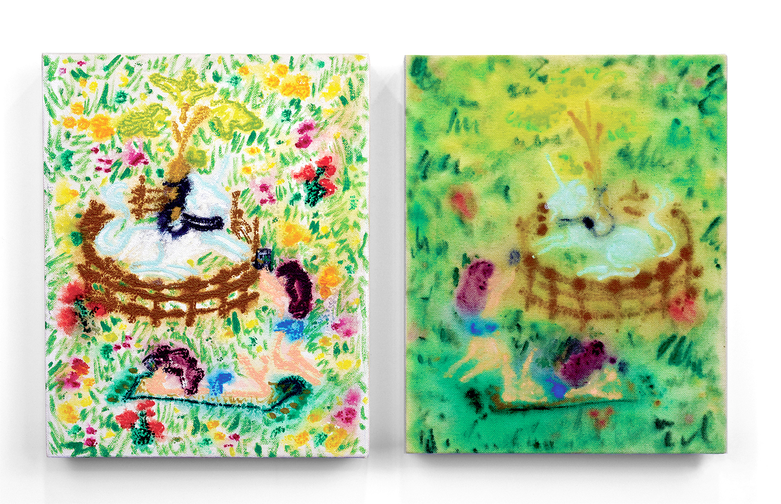 A Unicorn Two Ways, 2019, 8" x 10" each, acrylic on canvas, not available