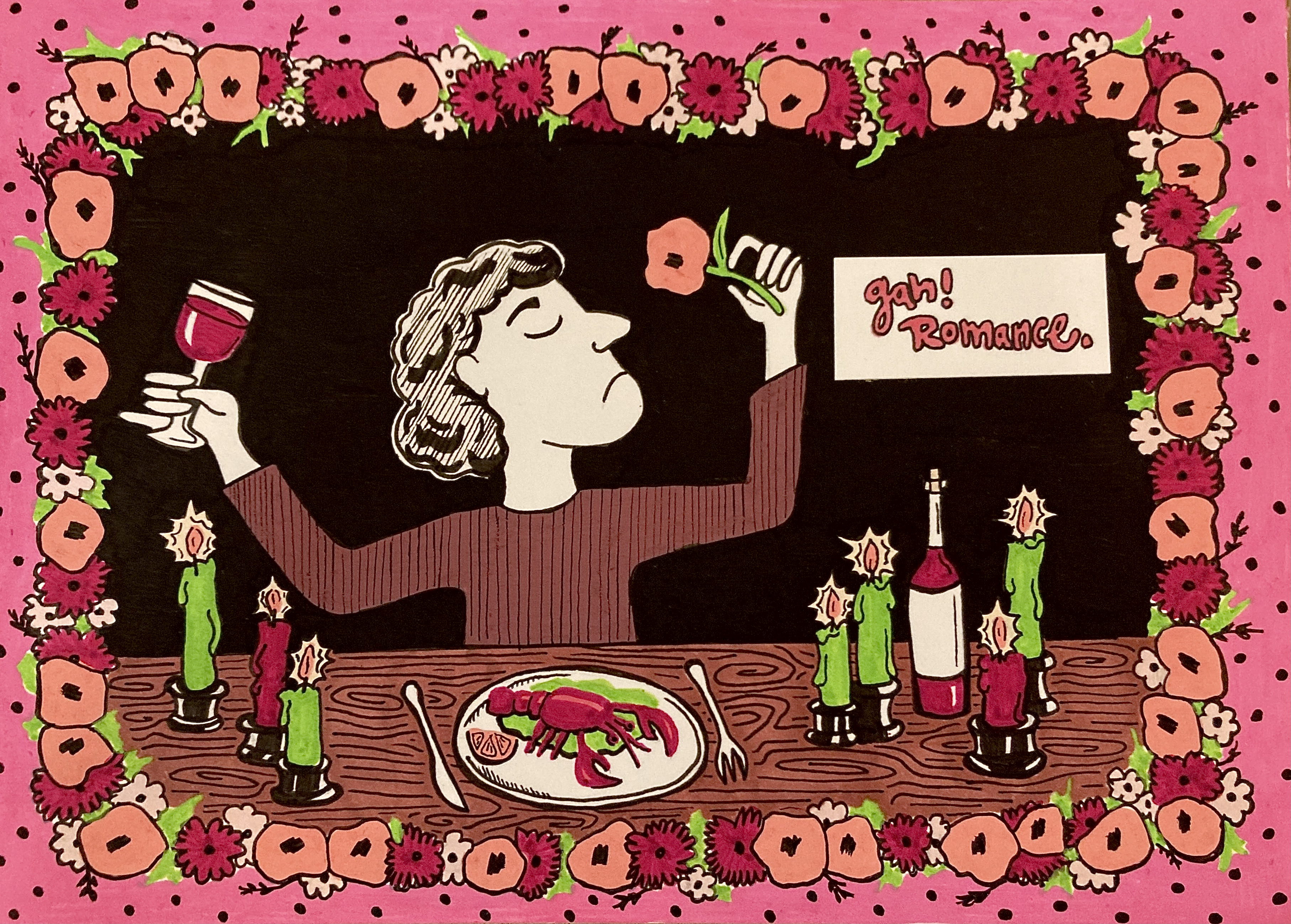 "Gah! Romance", Marker on Bristol, 2021.