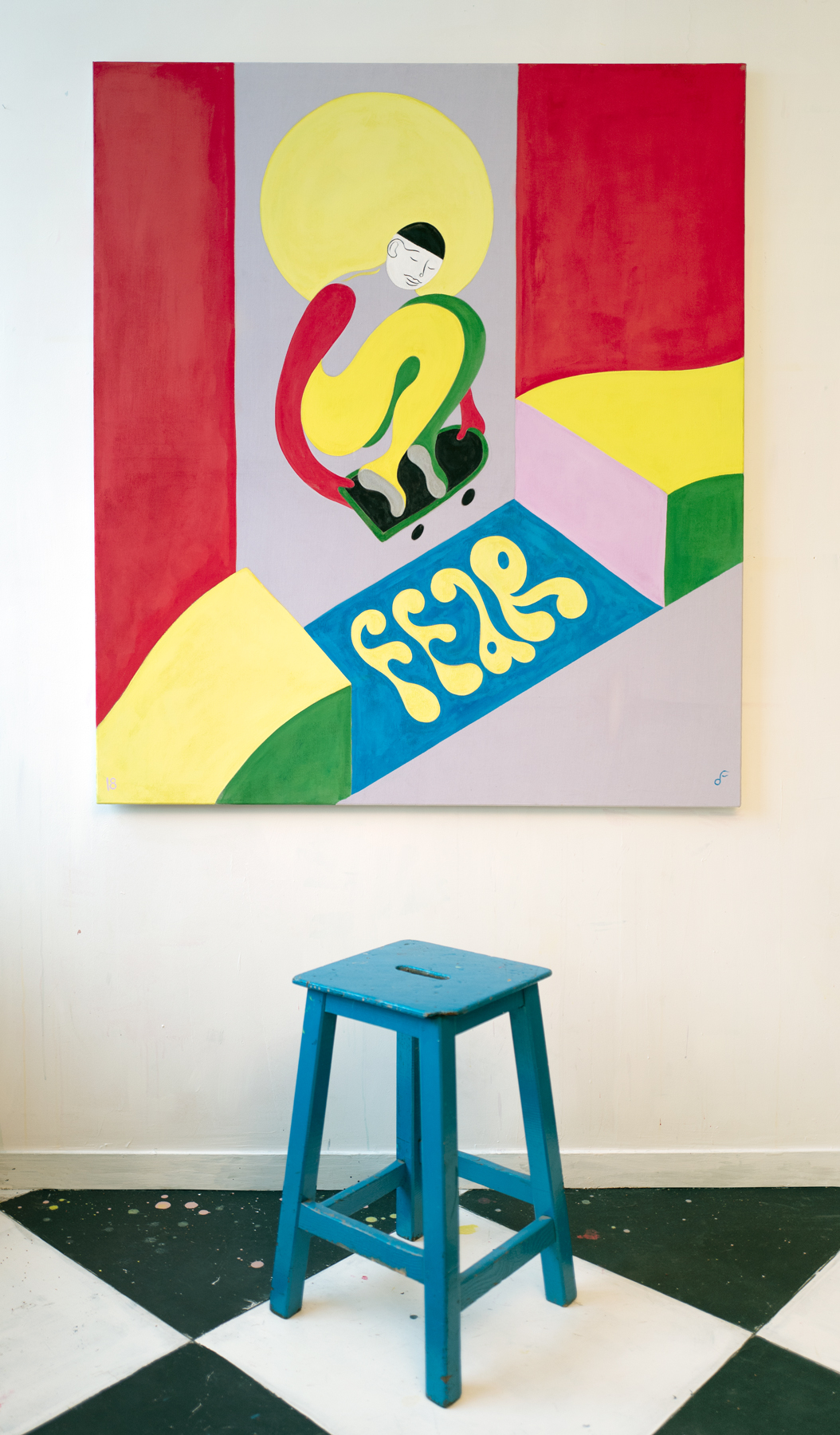 Getting over the fear, 2018 Acrylic on corduroy140 x 120 cm