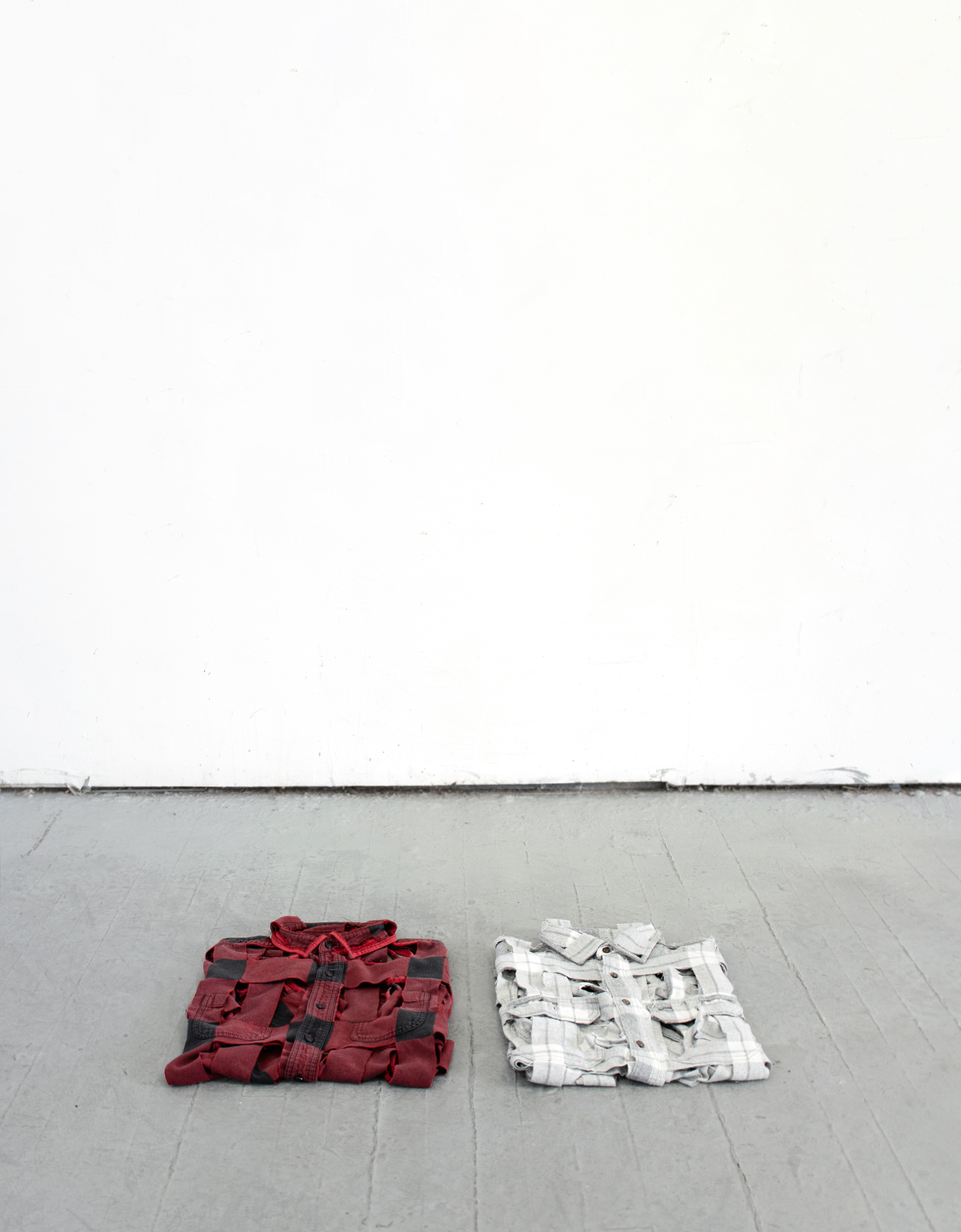 ( flannel pair ) 2025, .5 x 32 x 15” altered flannel shirts