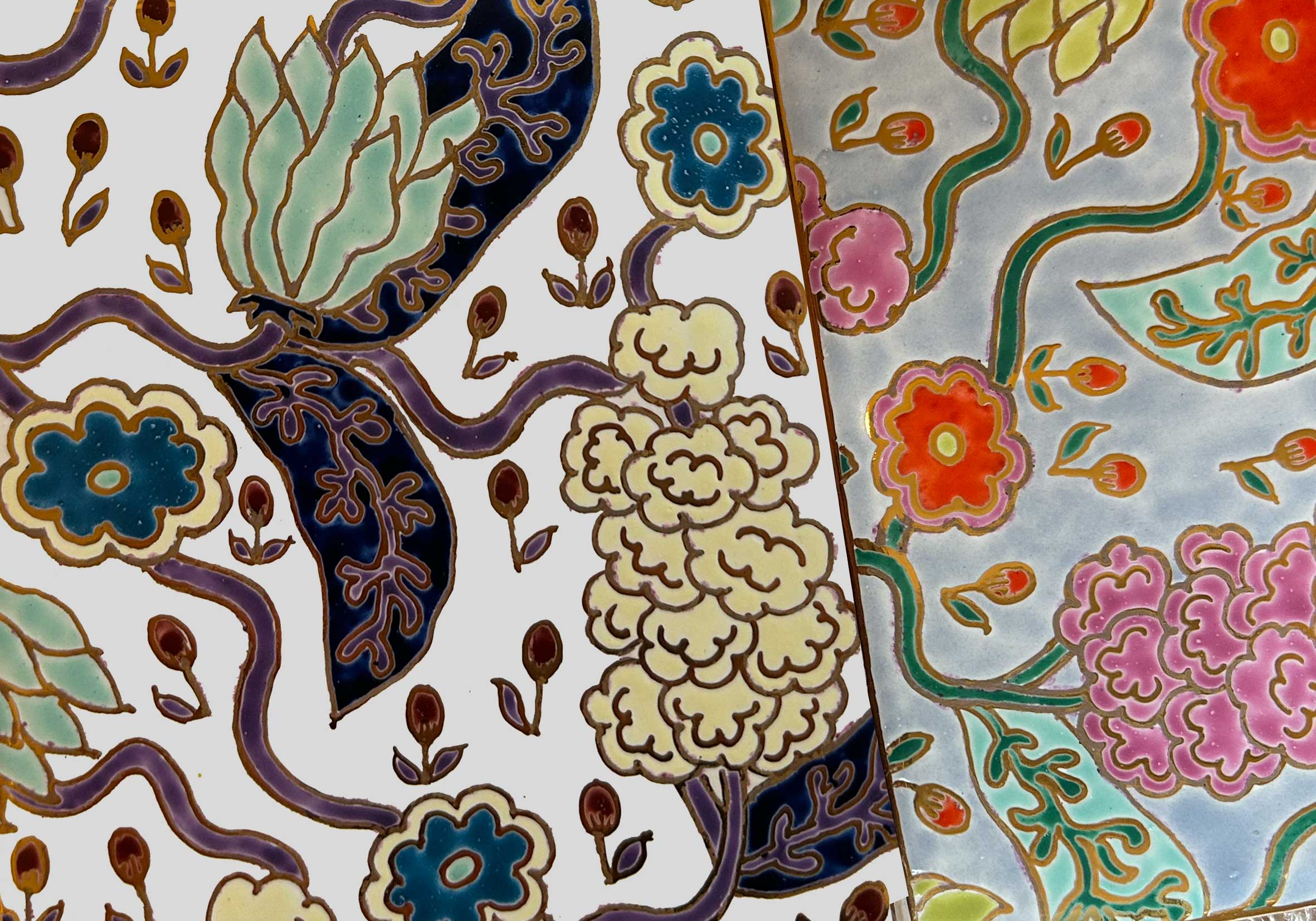 Création d’un motif pour Micheline Paris à destination d’un prototype de peinture sur porcelaine, dans le savoir-faire thaïlandais.