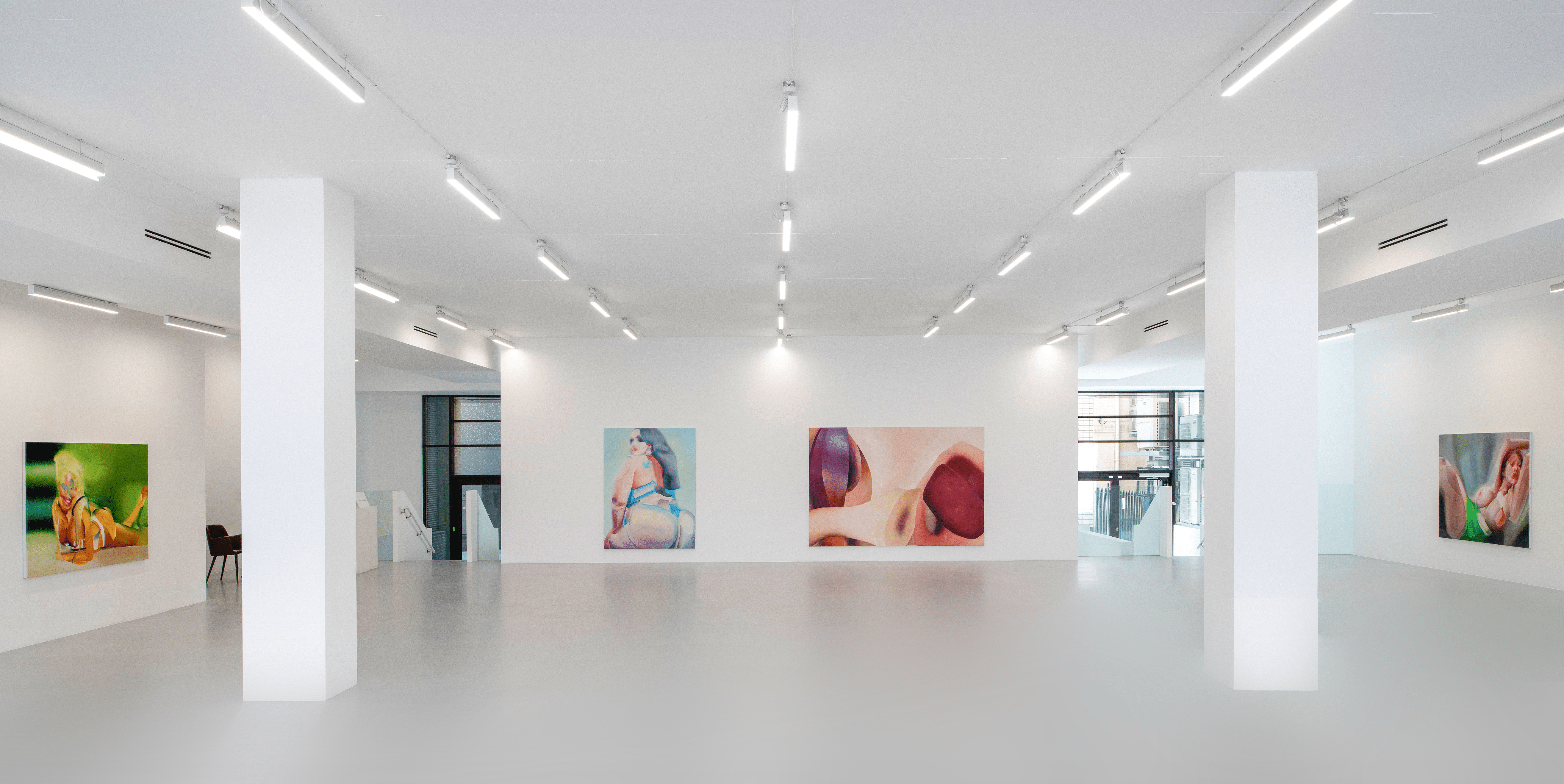 Spearmint Success, 2017 Oil on canvas 130 x 197 cm, Monument, 2018 Oil on canvas 202 x 154 cm, Love is Now, 2016 Oil on canvas 214 x 300 cm, On Being Bold, 2018 Oil on canvas 154 x 197 cm