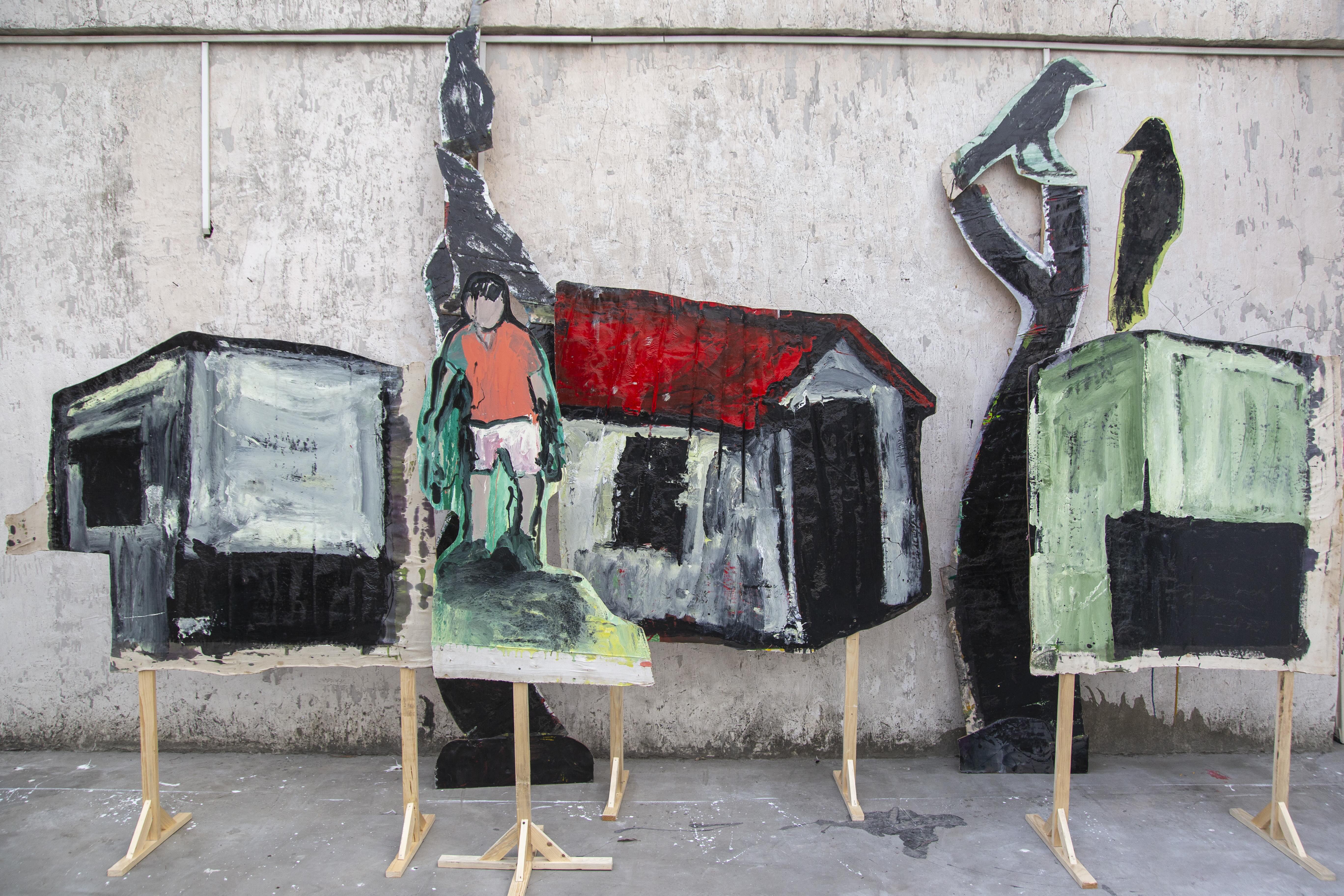 Cut-out Memories (multiple works), 2024, enamel paint on canvas and MDF, dimensions variable