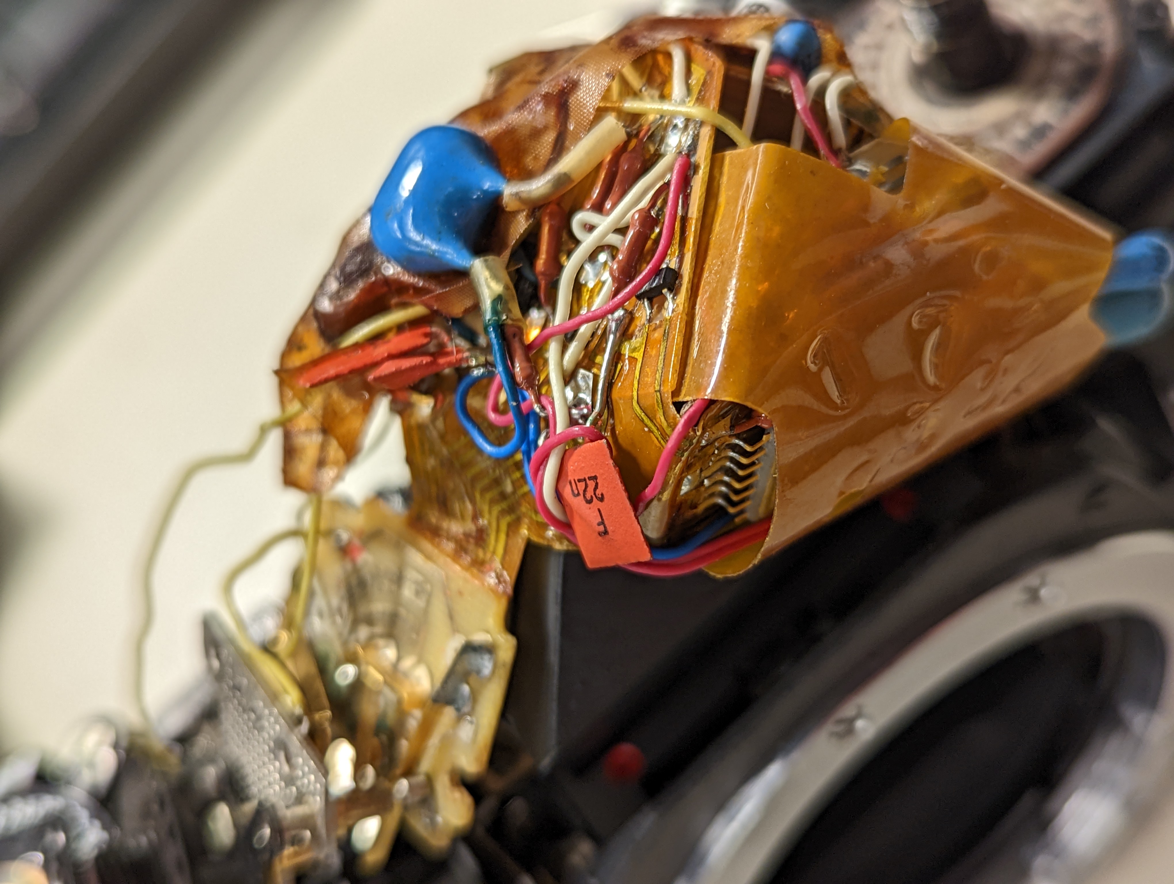25. A close up of the flexible PCB on top of the prism.