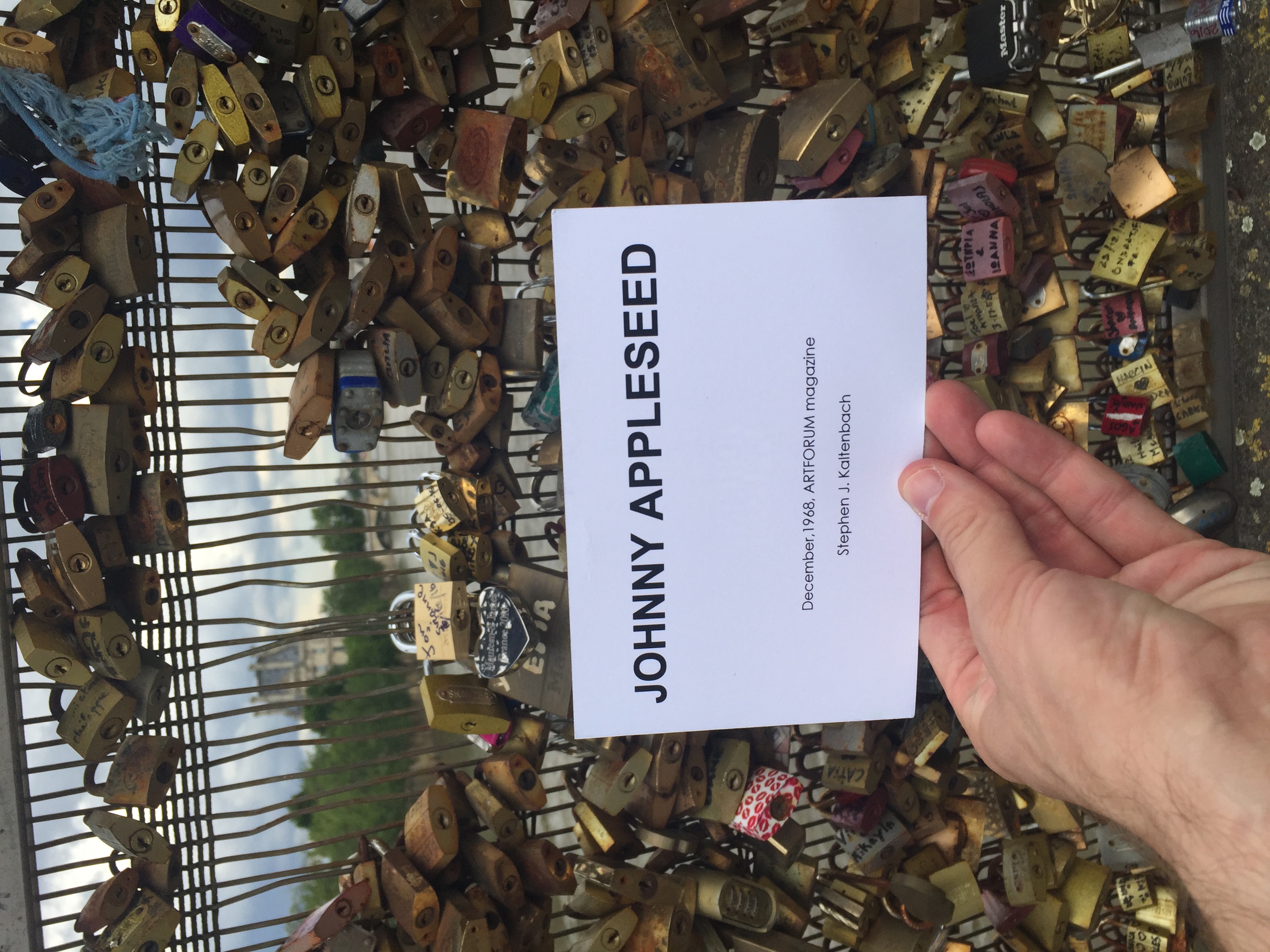 When I passed over this lovers bridge in Paris covered with locks I thought it would be a good place to leave the card