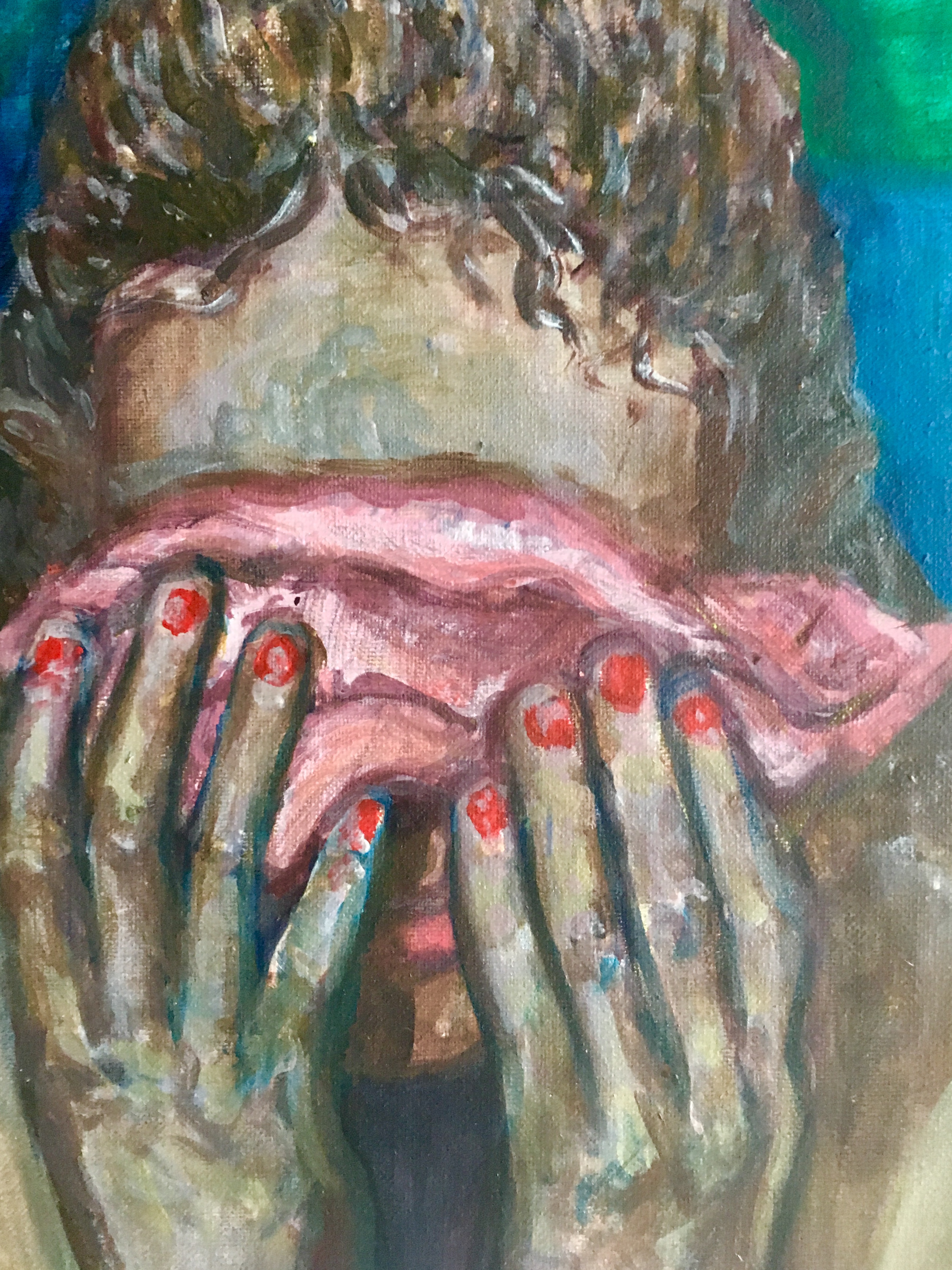 Girl Hiding Her Eyes, acrylic paint on canvas, 2018