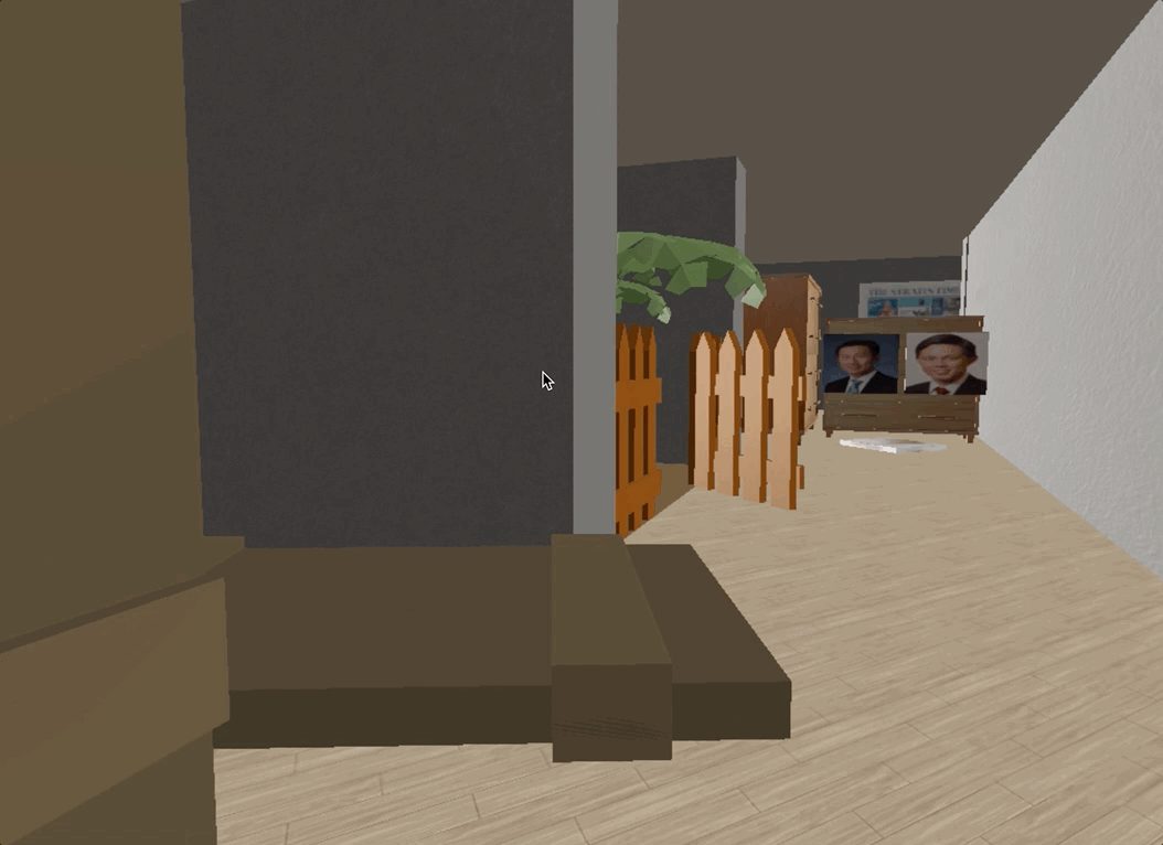 Gabriel, Violet, Ellis and Claudia created a Virtual Reality experience called "Find The Remote" for a news gamification assignment. The game - set  a mansion in disrepair - was a tongue-in-cheek look at the Oxley Road saga.