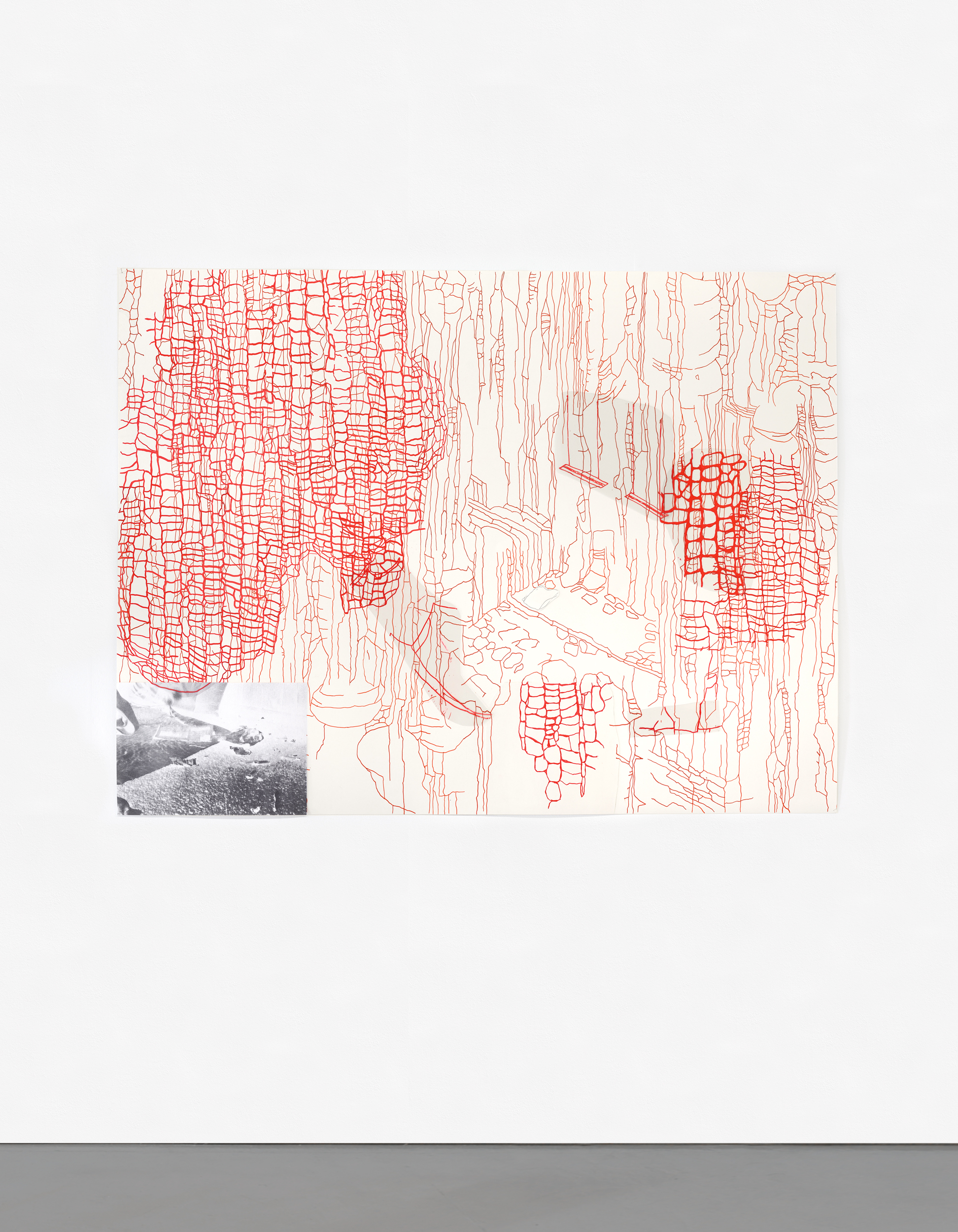 Hatch Open – the merely schematic 1, 2021 Gouache pen, transparent film, digital print, collage on paper 122 x 161 cm