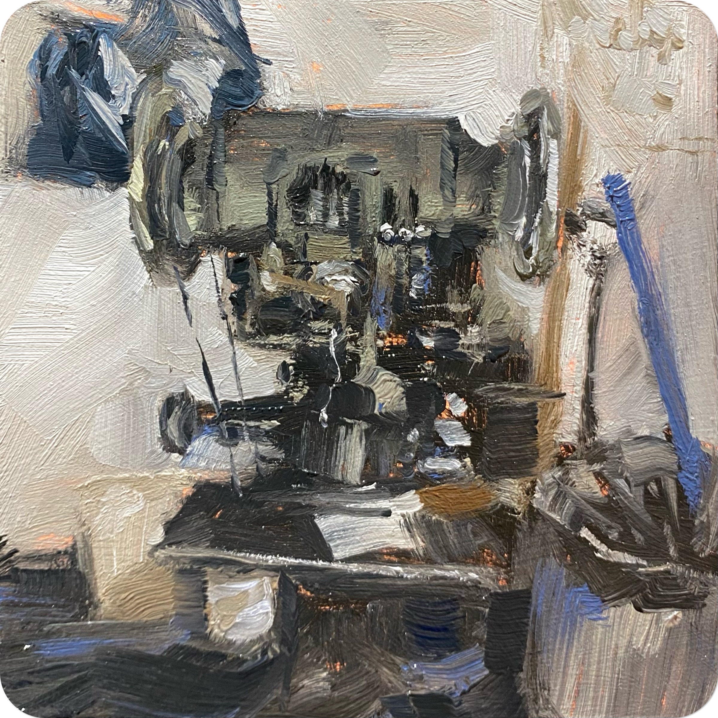 grandpa's "Landis No. 12" sole stitching shoe cobbler machine, 202410 x 10 cm oil on MDF coaster