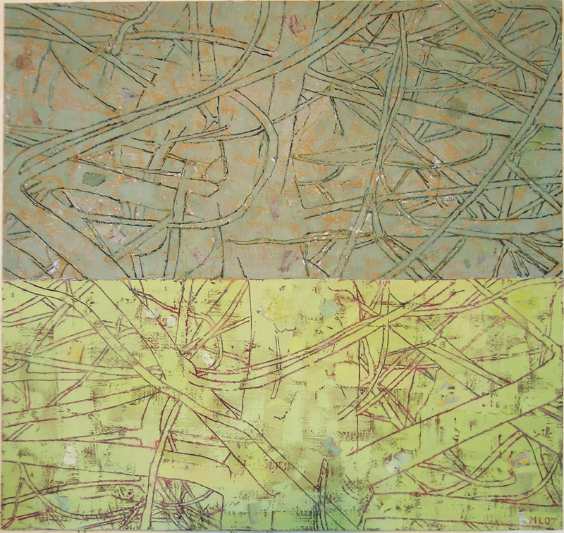Tree Glyph #18. 2007. encaustic over oil on panel. 34" X 36"