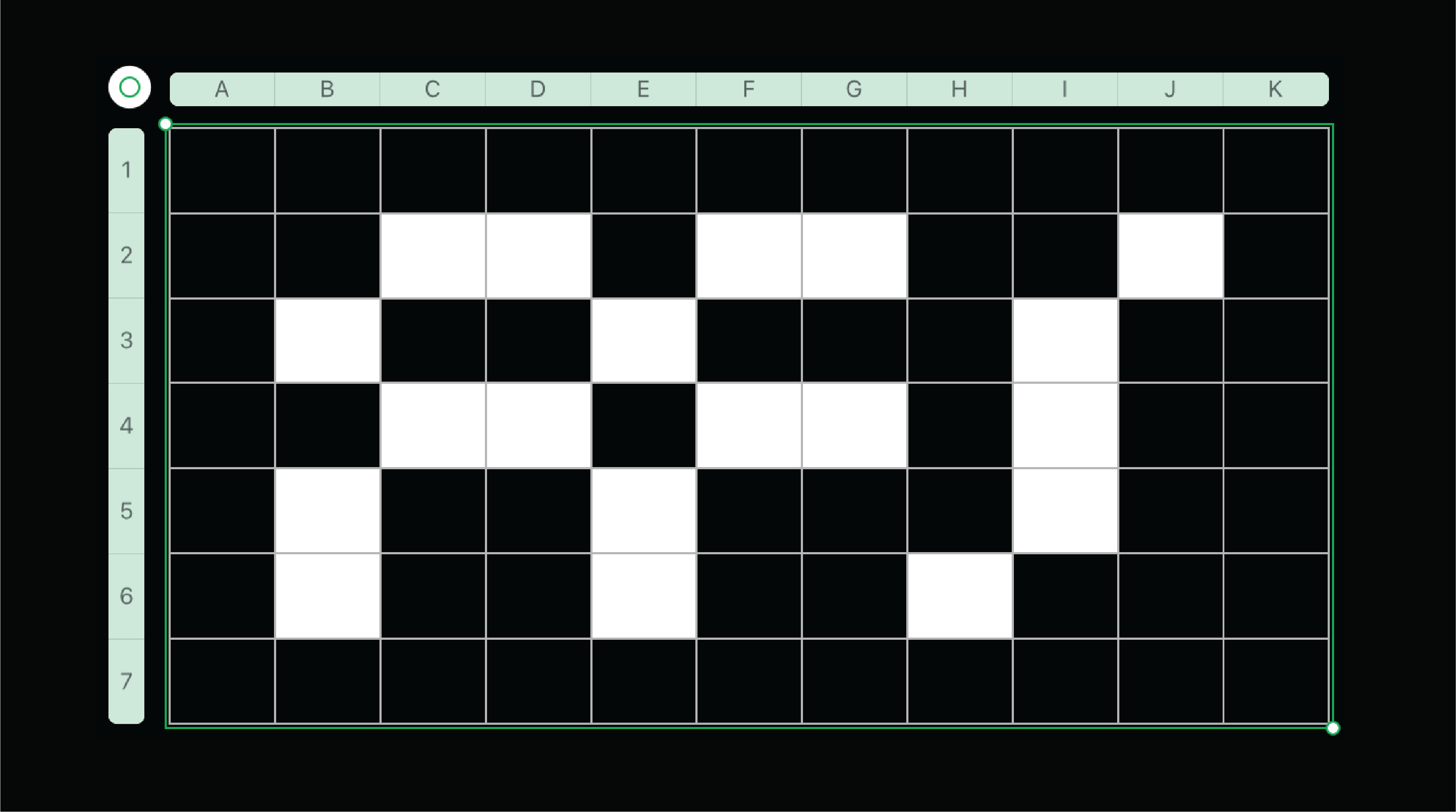 The initial wordmark concept, built on a spreadsheet.
