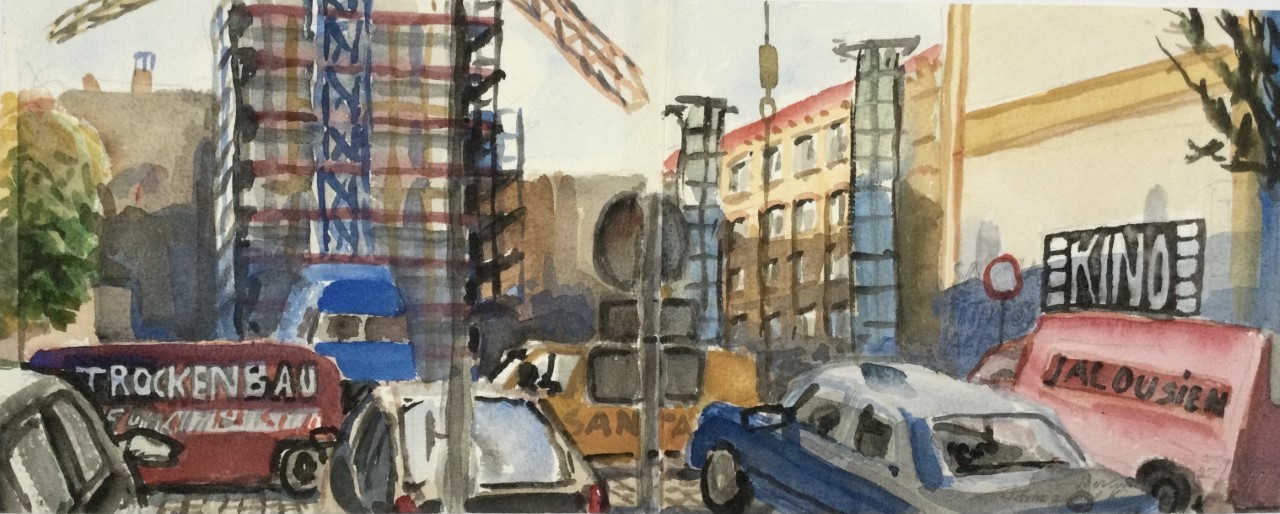 Berlijn in opbouw na de ‘Wende’ 2002 - watercolor 22x53 cm