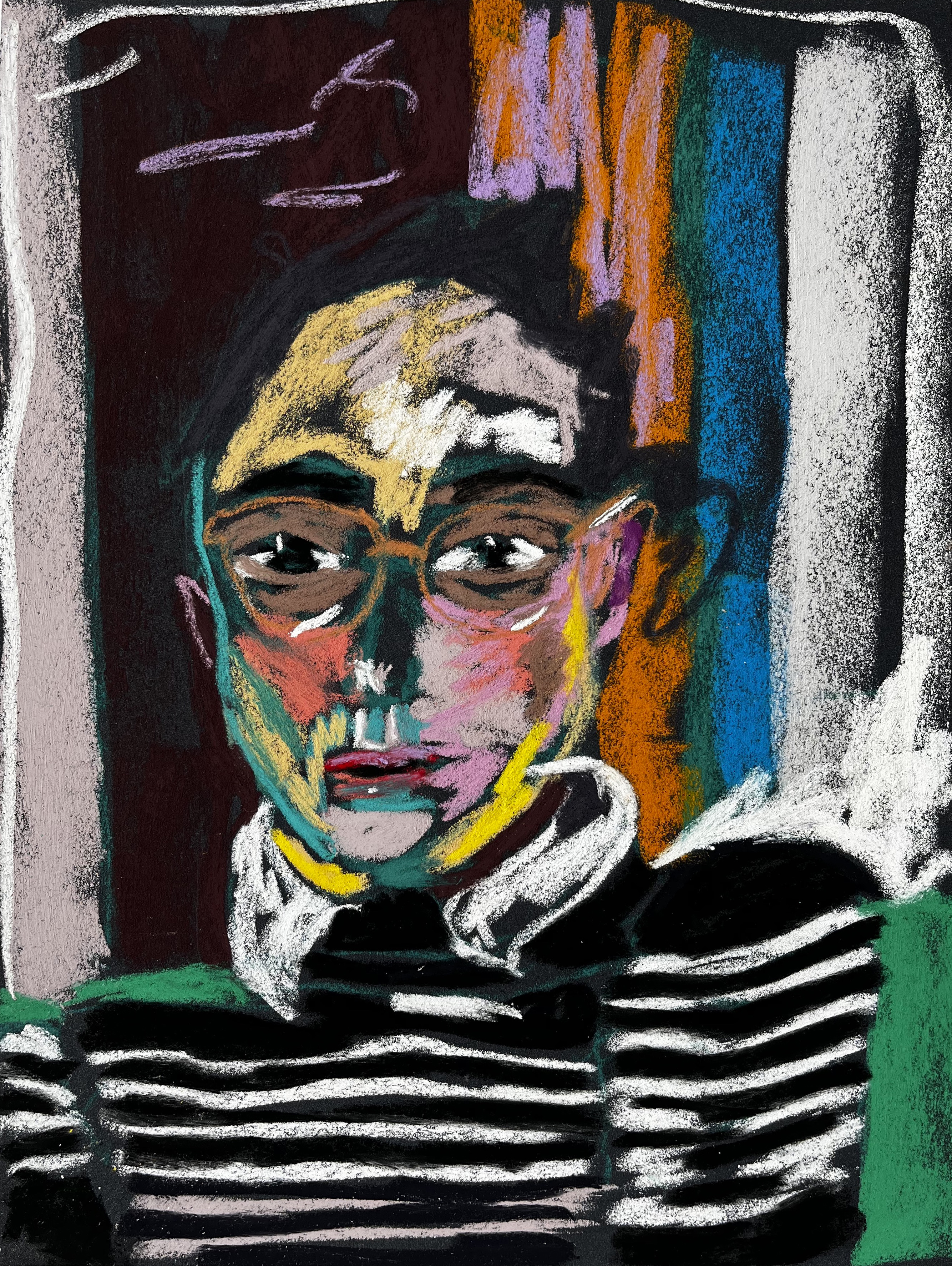Self-portrait (stripes), 2023Pastel on paper15 3/4 x 11 4/5 in.40 x 30 cm