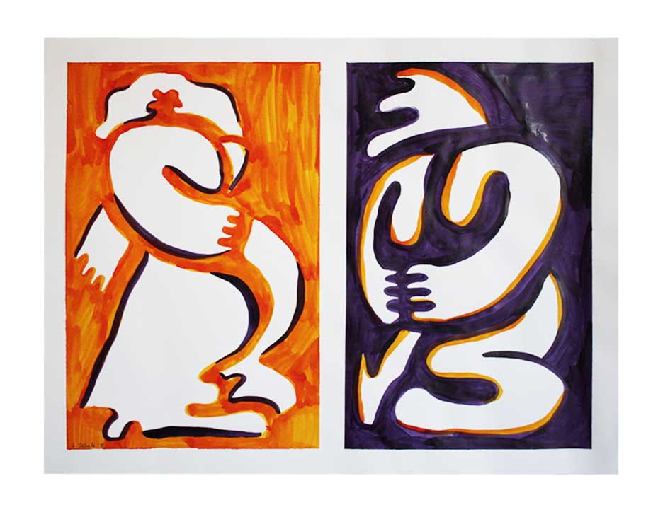 Together, 2021, ink on paper, 24 x 18 in