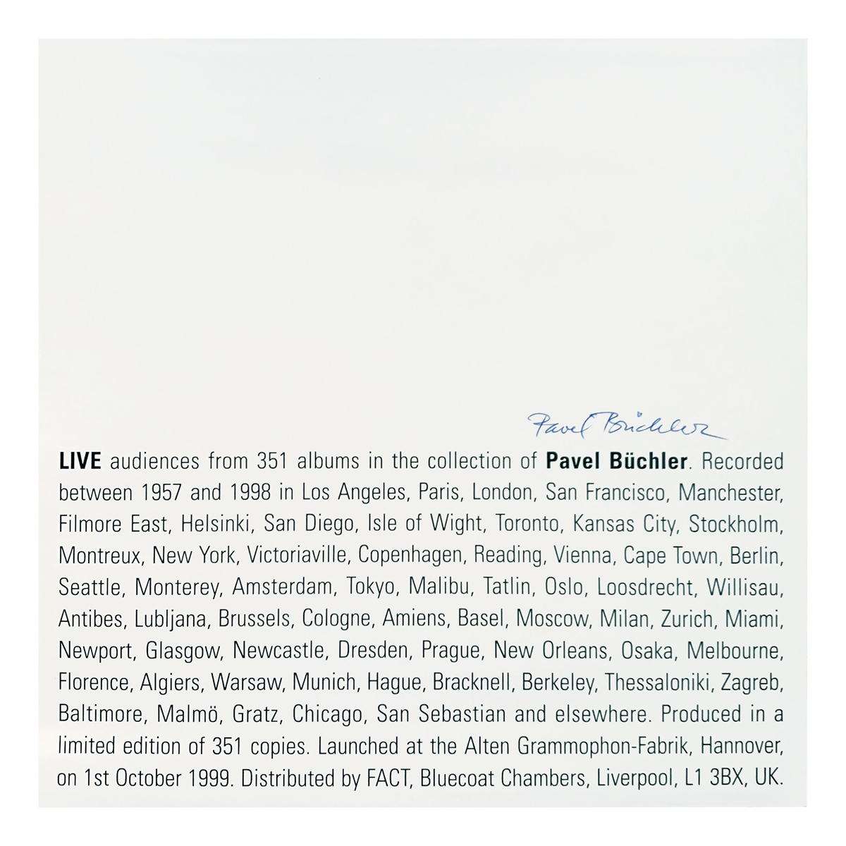 Not on Label - Pavel Büchler - Live