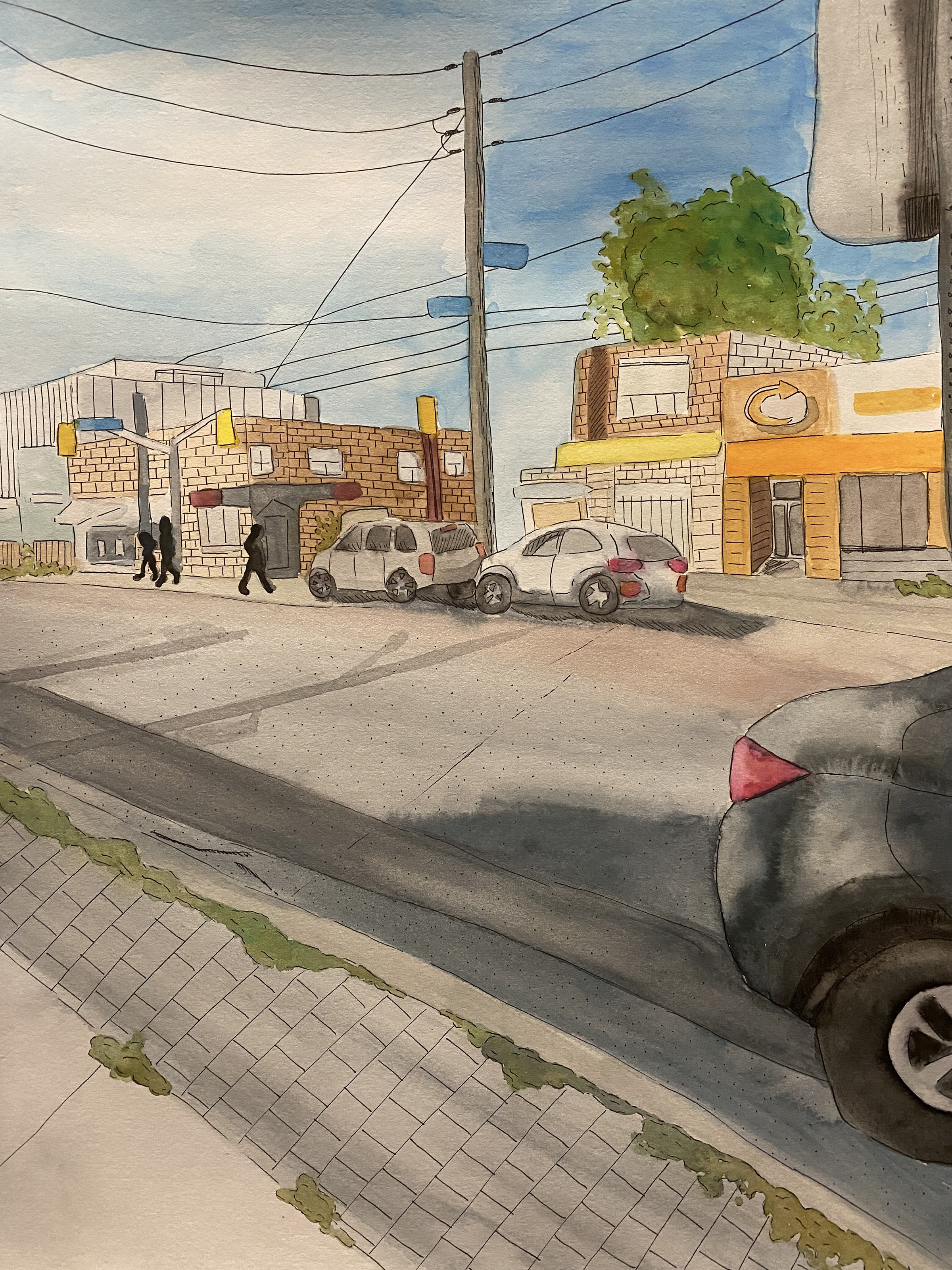 street view, watercolor on paper, 11x15, 2022
