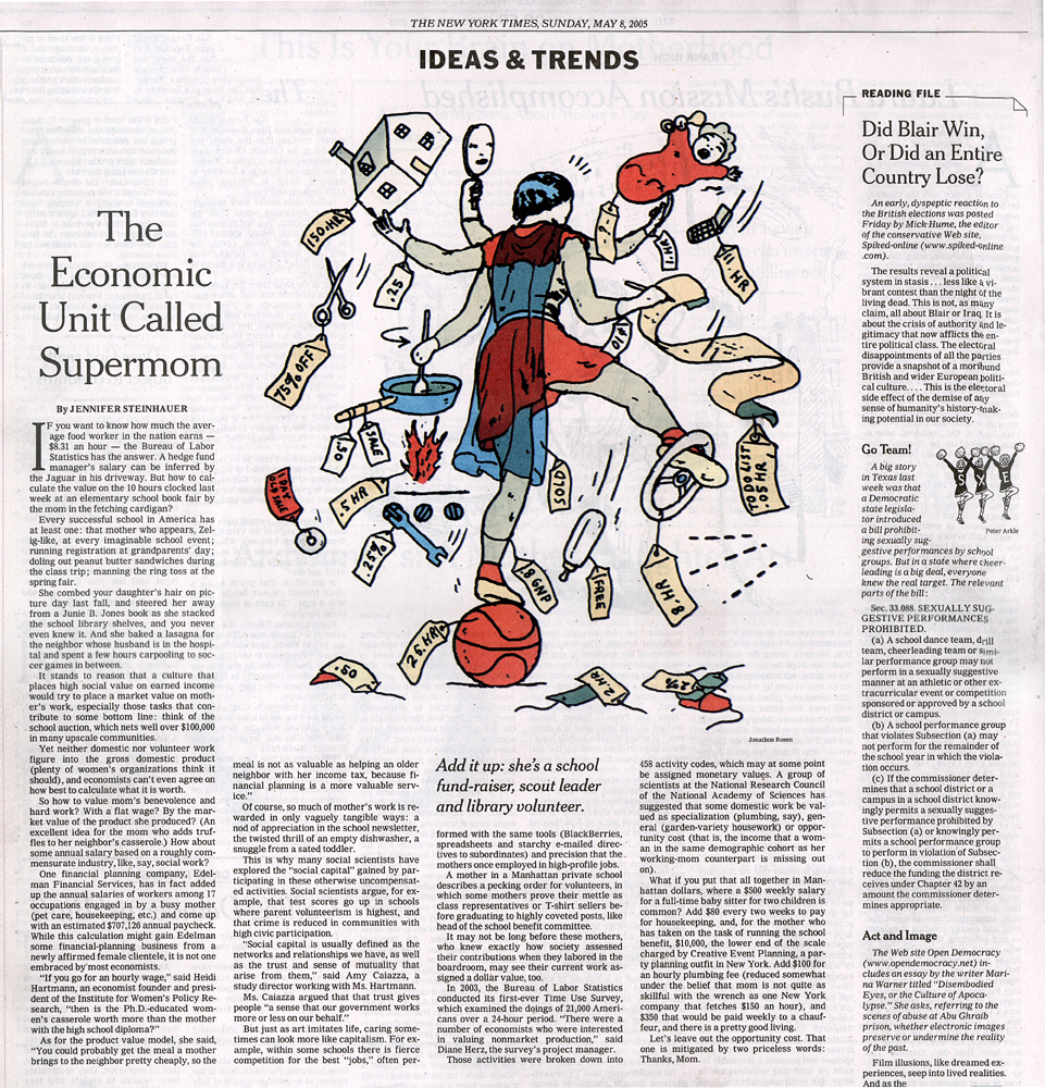 The Economic Unit Called Supermom So how to value mom's benevolence and hard work? Published: May 8, 2005. NYTimes Week in review.