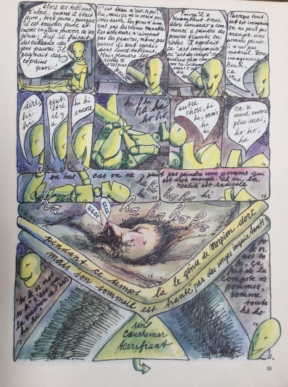 La Vie Quotidiennne de Leonardo Morpion in Charlie Mensuel January 1975 No. 72 - wash drawing, indian ink, watercolor 25x18 cm