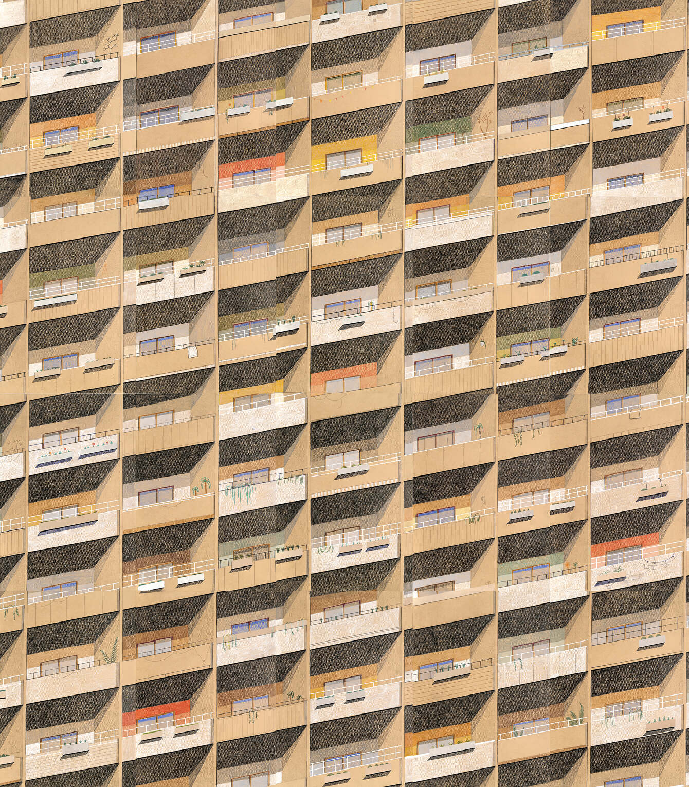 Sammlung 8,  Polychromos and markers on paper, 170 x 150 cm, 2022