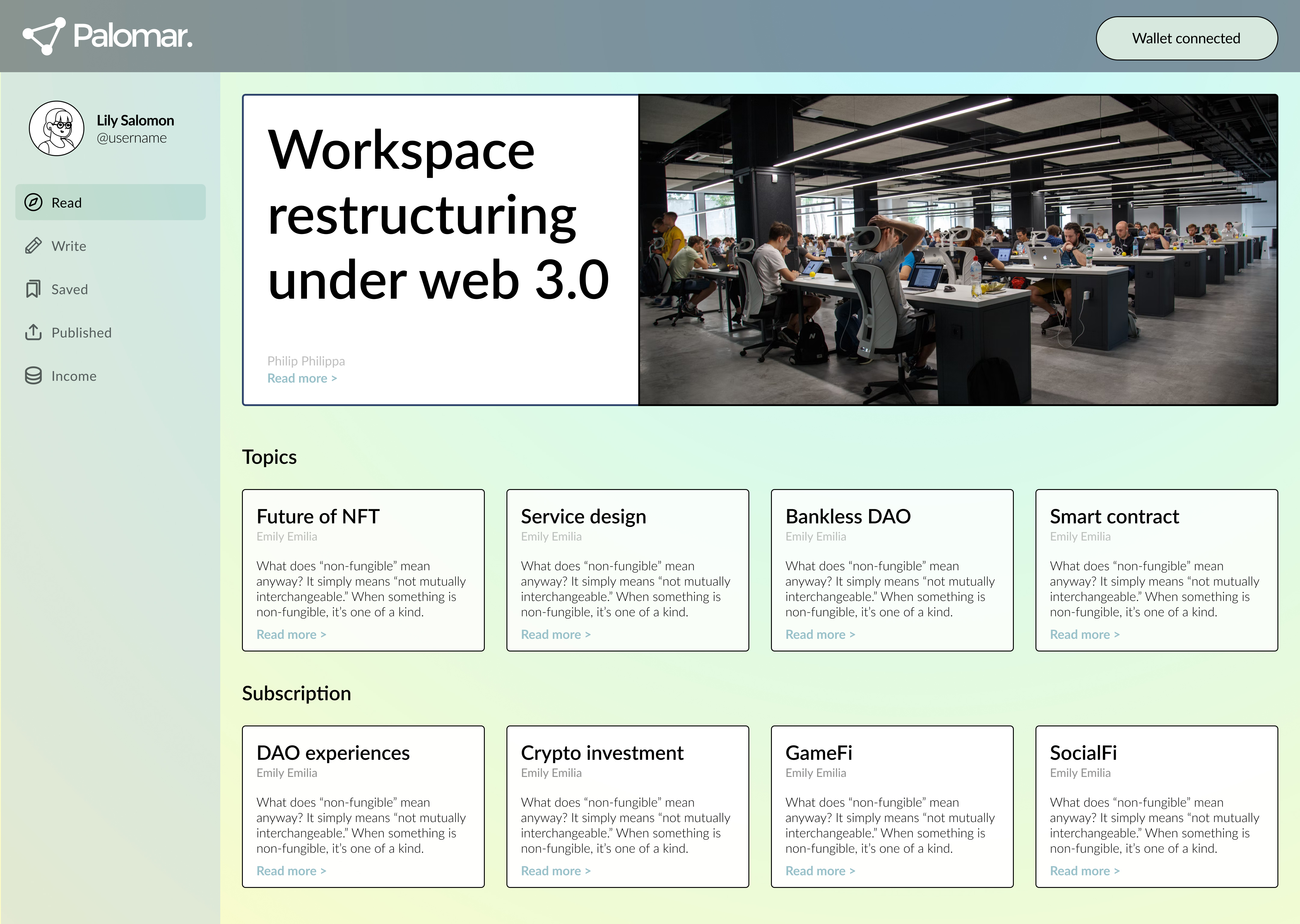Users can browse topics and their following in the home page.
