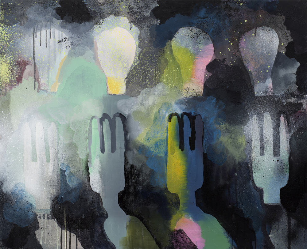 Lighting Shop 2, 2011, oil and spray paint on linen, 65.5x80.5cm