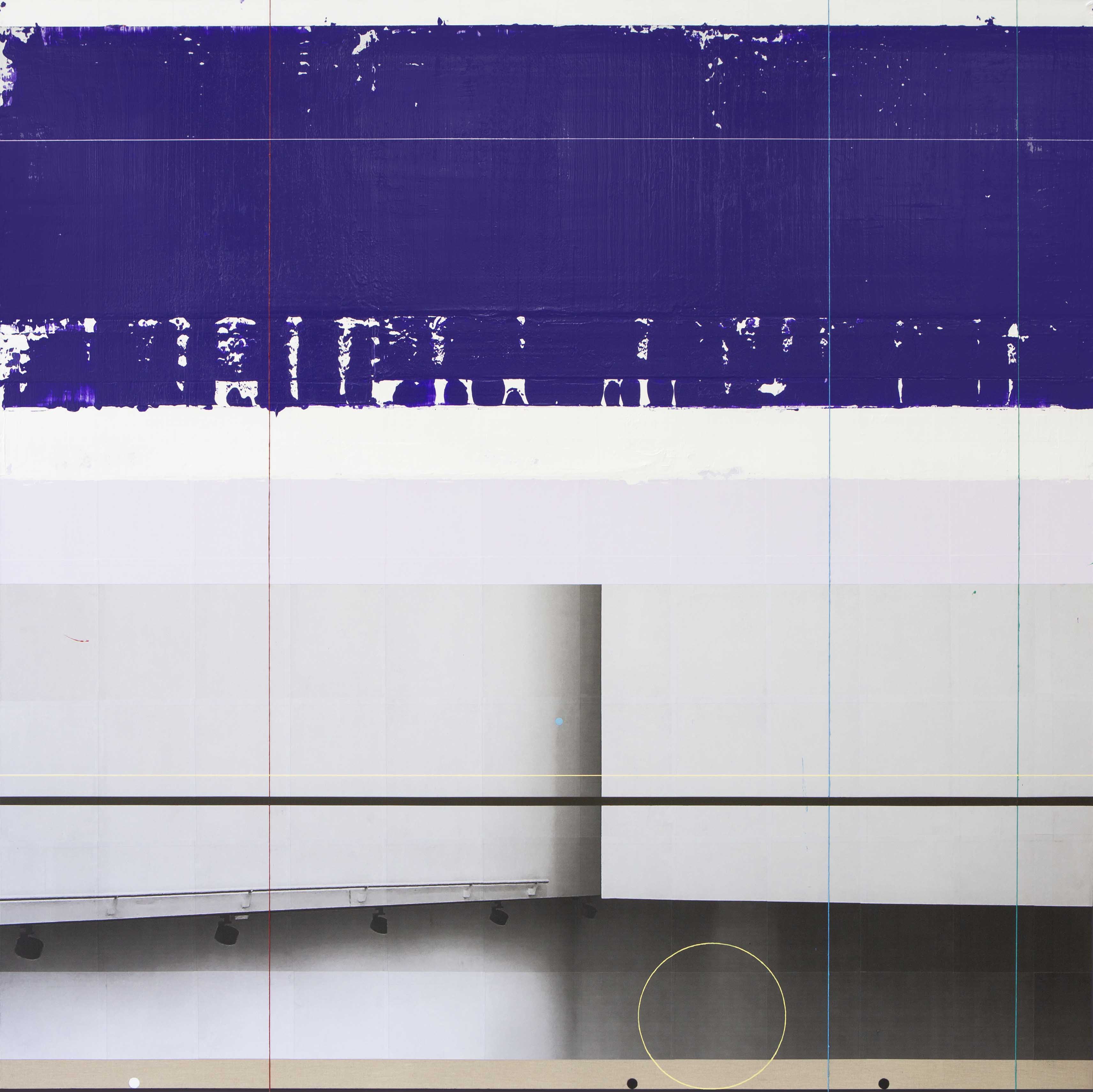Between the Two Rectangles, 2022, acrylic and photo-collage on canvas, 200 x 200 cm
