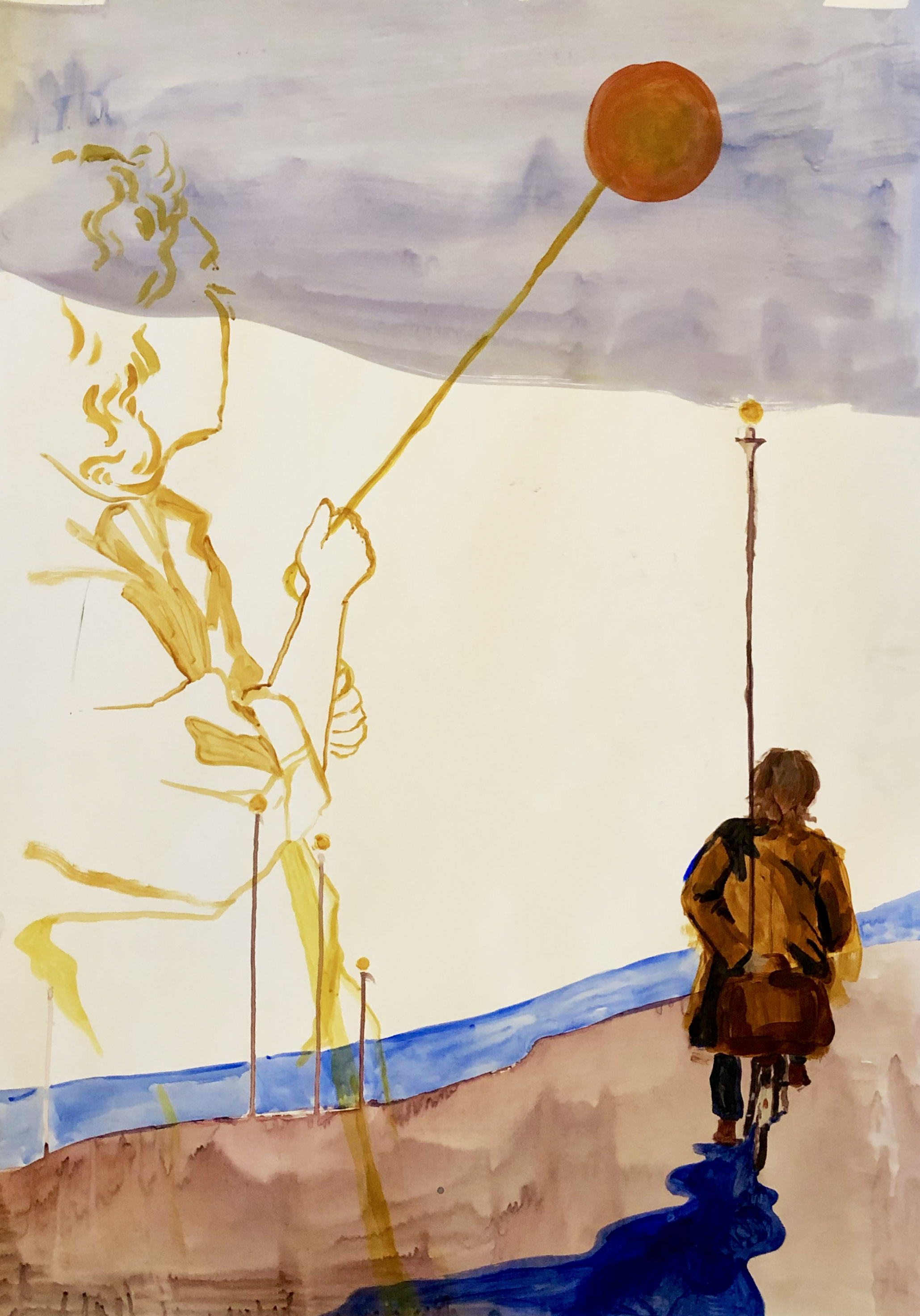 'de maan' schilderwerk voor het vak beeldend onderzoek. Onderzoek naar materiaal- en kleurgebruik en het verbeelden van afstand. -herfst 2022