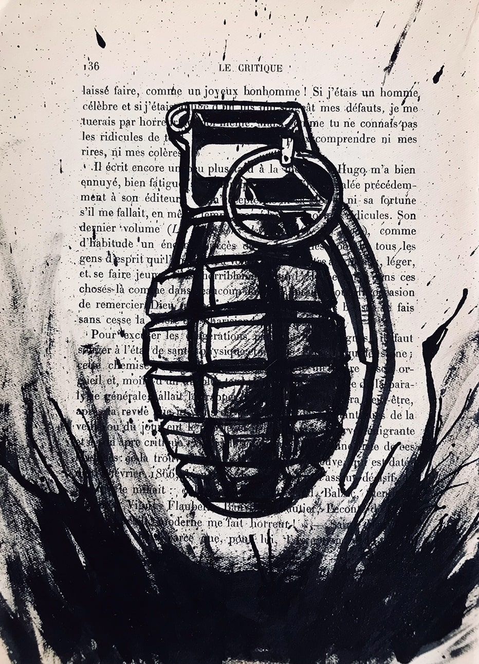 Franck Saïssi Grenade, 2023 Encre de Chine Courtesy de l’artiste et de La Maison Abandonnée