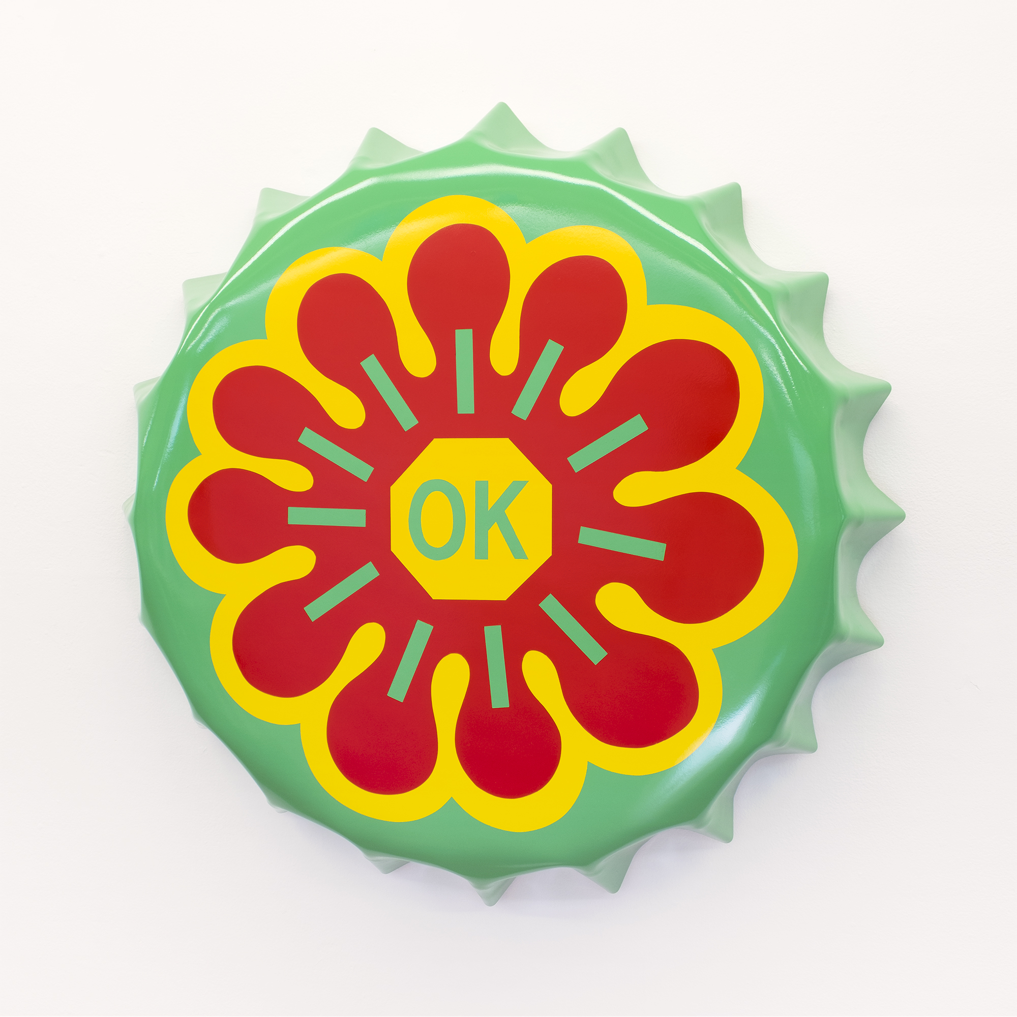 OK, 2021, enamel on shaped steel, 33" × 33"× 6"