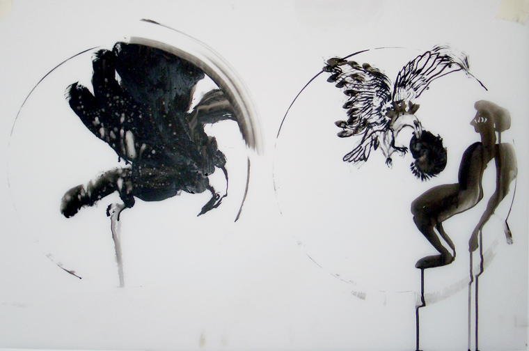 DeathBed 5 (Prometheus), Ink on Mylar, 24x36", 2005