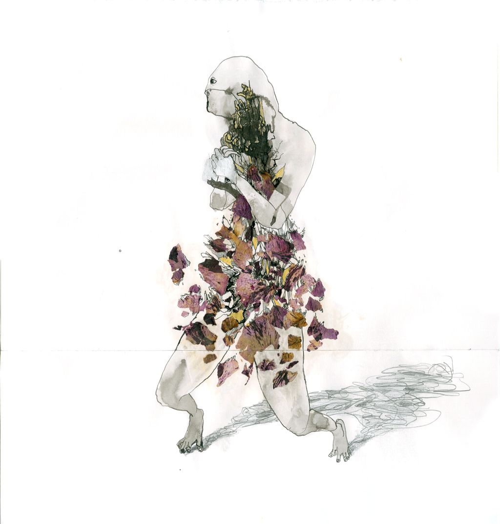Choi, J. (2015). Pray, Let It Pay For You To Know Me. [Indian Ink, Petal, Tea, Marker, Pencil on Paper]. 42 x 44 cm