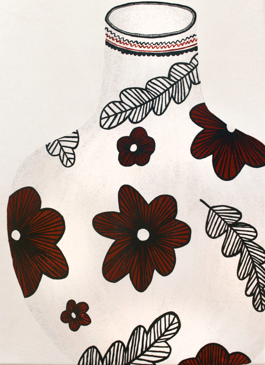 "Artifact 2", clay slip and vinyl paint on raw canvas, 18"x32", 2018