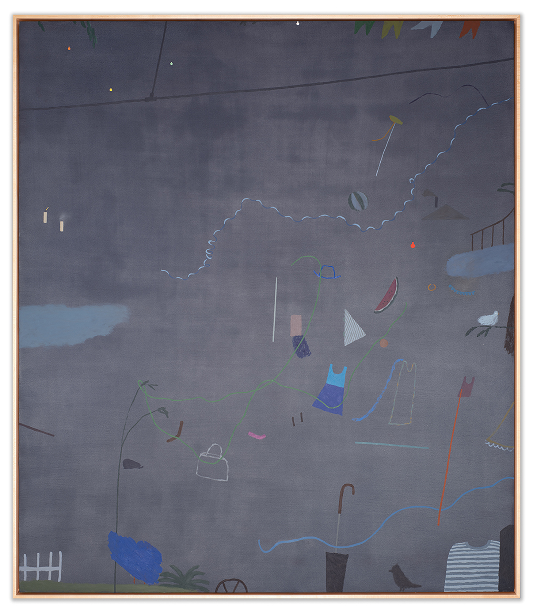 Candles, Kite, Ball, Birds, 56 x 52", 2023