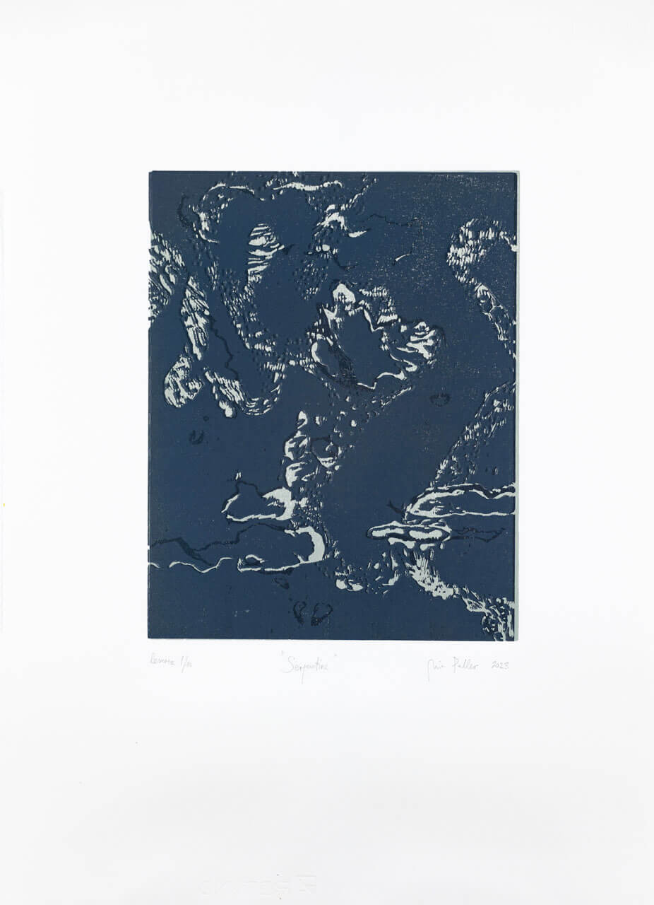 Mia Paller, Serpentine, lesorez na papir, 70 x 50 cm, 2023