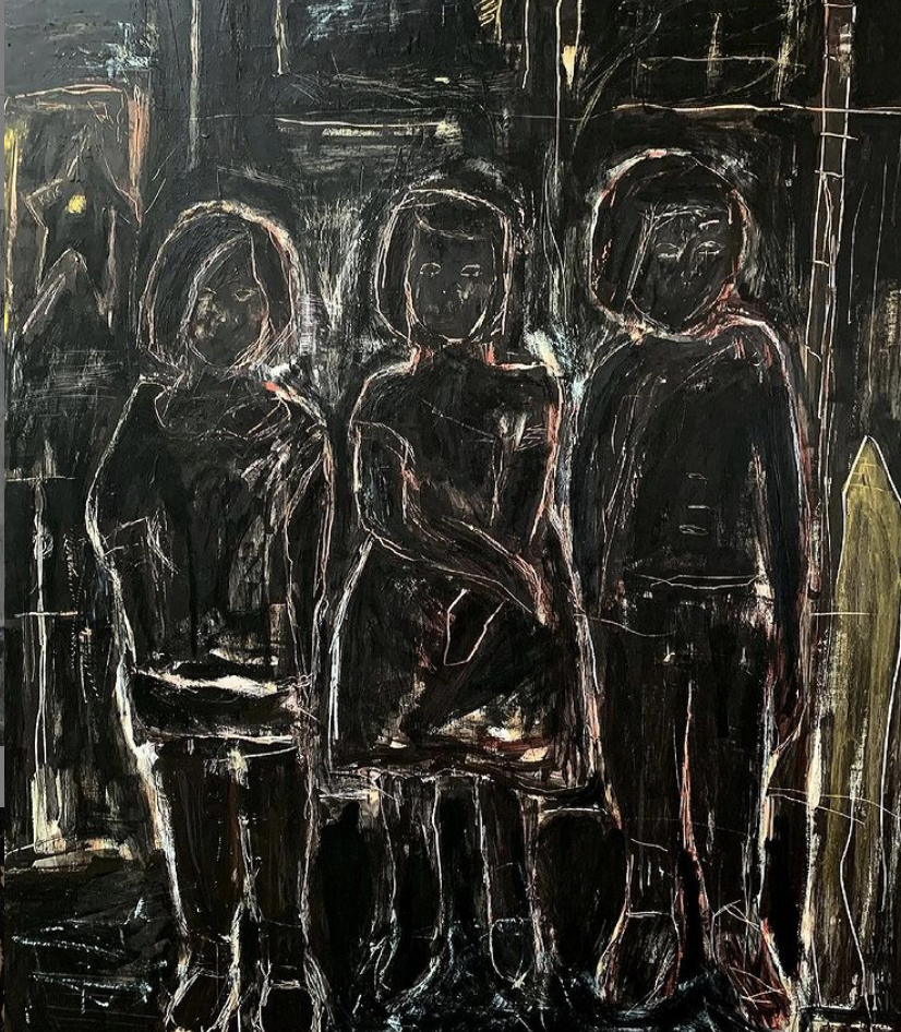 School Children, 40'' x 48'', house paint on panel, 2021